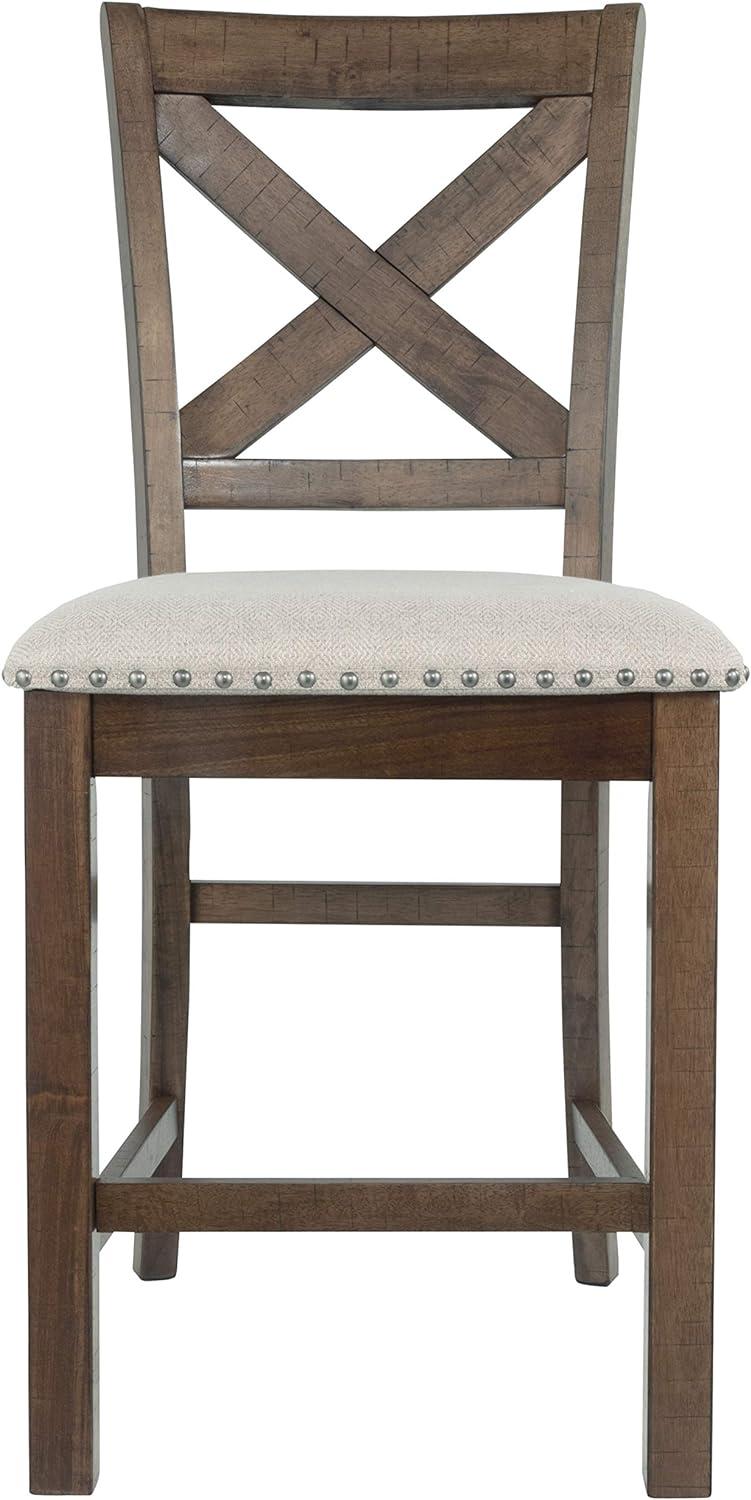 imageSignature Design by Ashley Caitbrook Rustic 2463quot Counter Height Upholstered Barstool Set of 2 GrayBrown