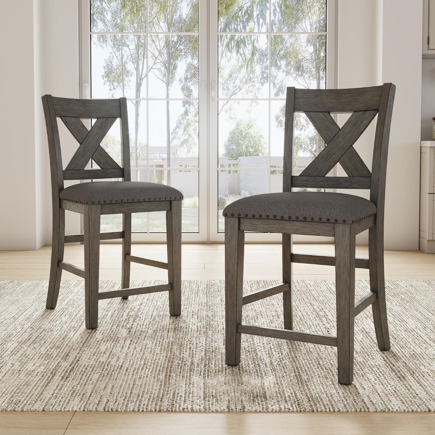 imageSignature Design by Ashley Caitbrook Rustic 2463quot Counter Height Upholstered Barstool Set of 2 GrayDark Gray