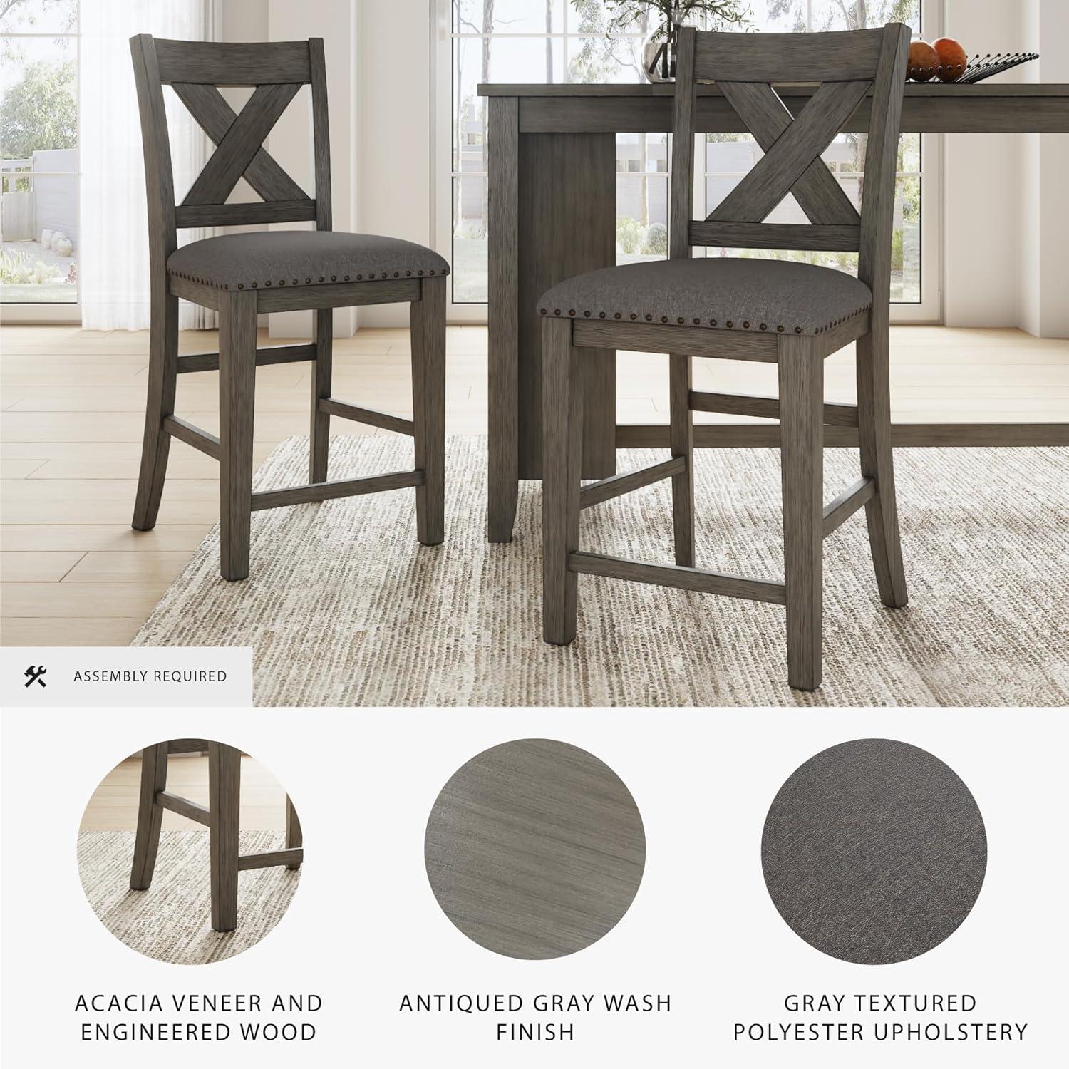 imageSignature Design by Ashley Caitbrook Rustic 2463quot Counter Height Upholstered Barstool Set of 2 GrayDark Gray