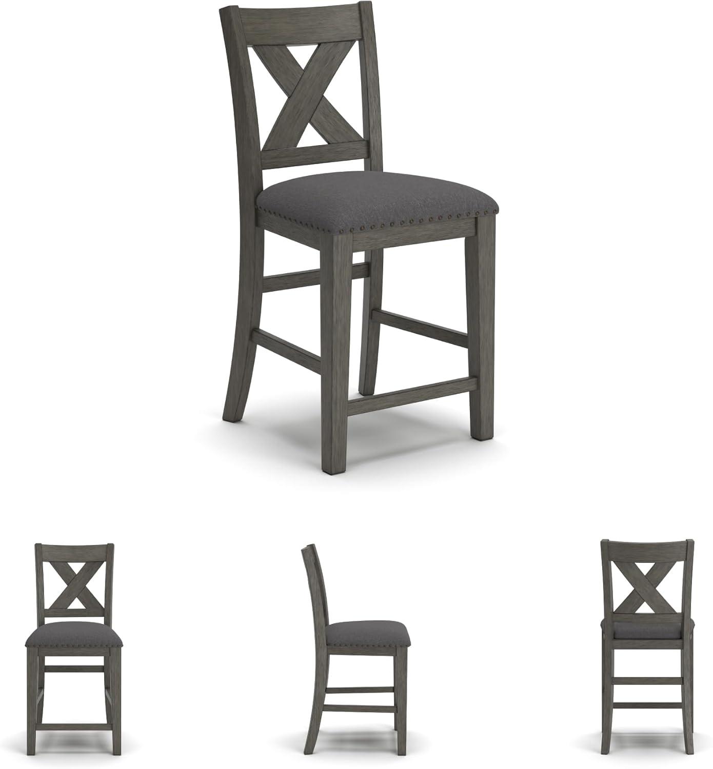 imageSignature Design by Ashley Caitbrook Rustic 2463quot Counter Height Upholstered Barstool Set of 2 GrayDark Gray