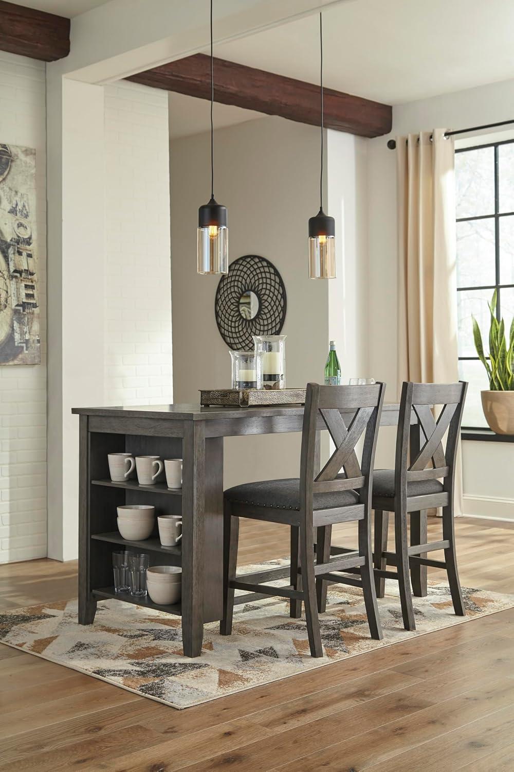 imageSignature Design by Ashley Caitbrook Rustic 2463quot Counter Height Upholstered Barstool Set of 2 GrayDark Gray