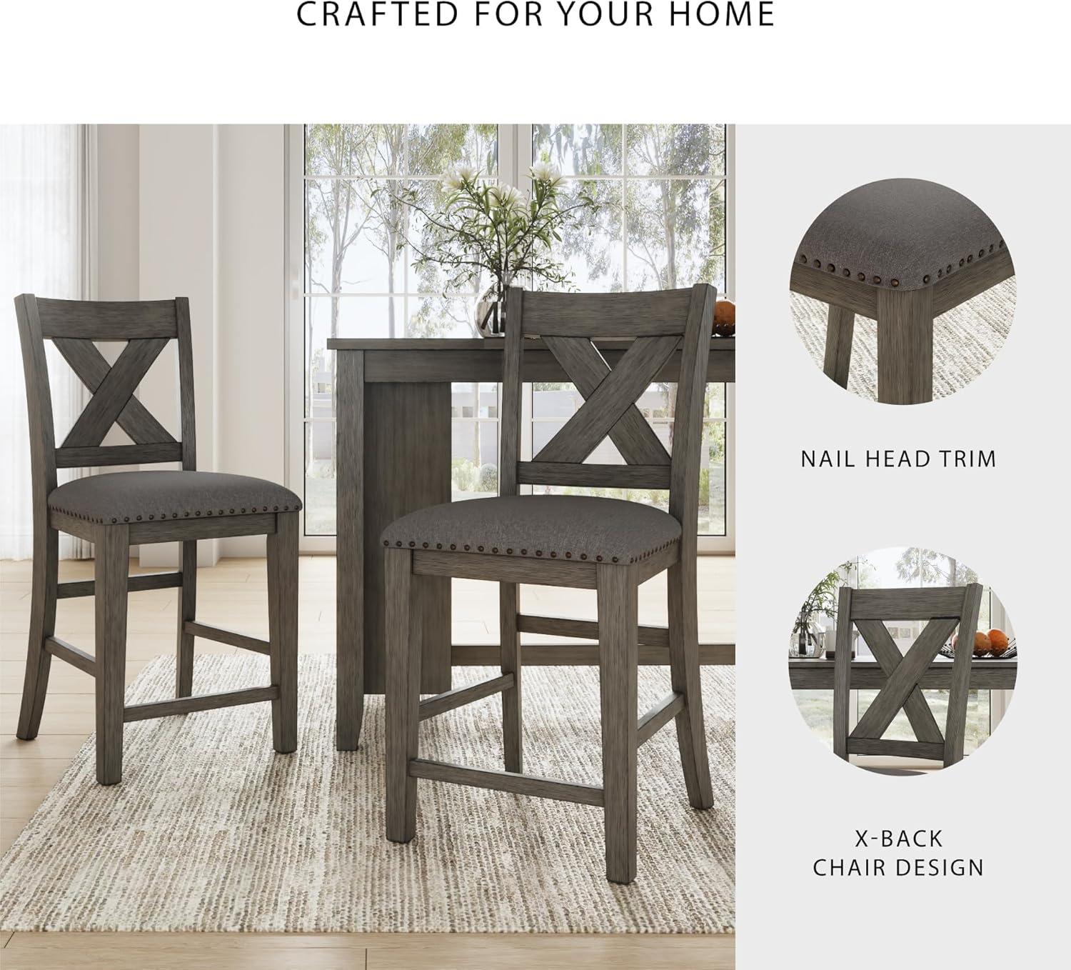imageSignature Design by Ashley Caitbrook Rustic 2463quot Counter Height Upholstered Barstool Set of 2 GrayDark Gray