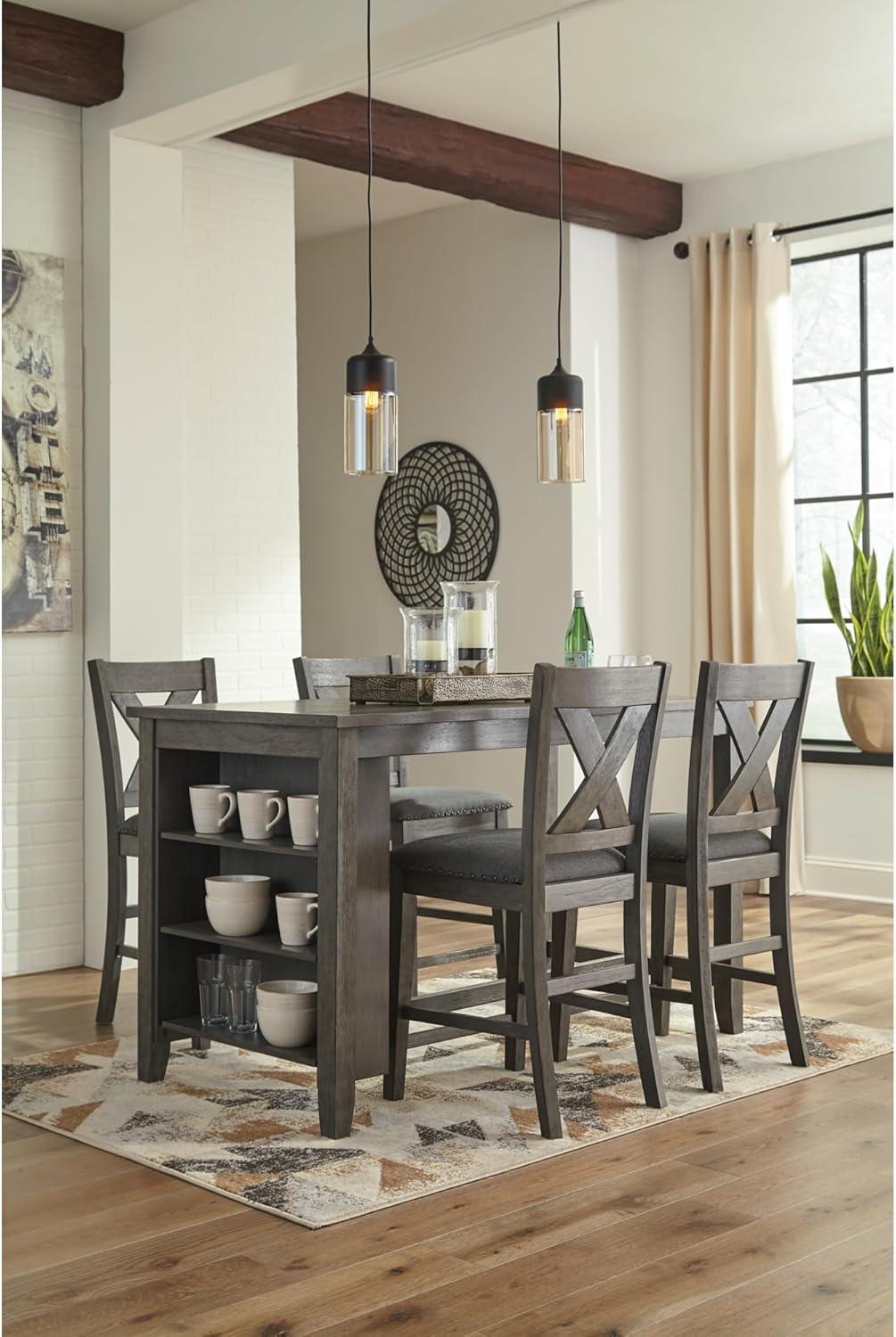 imageSignature Design by Ashley Caitbrook Rustic 2463quot Counter Height Upholstered Barstool Set of 2 GrayDark Gray