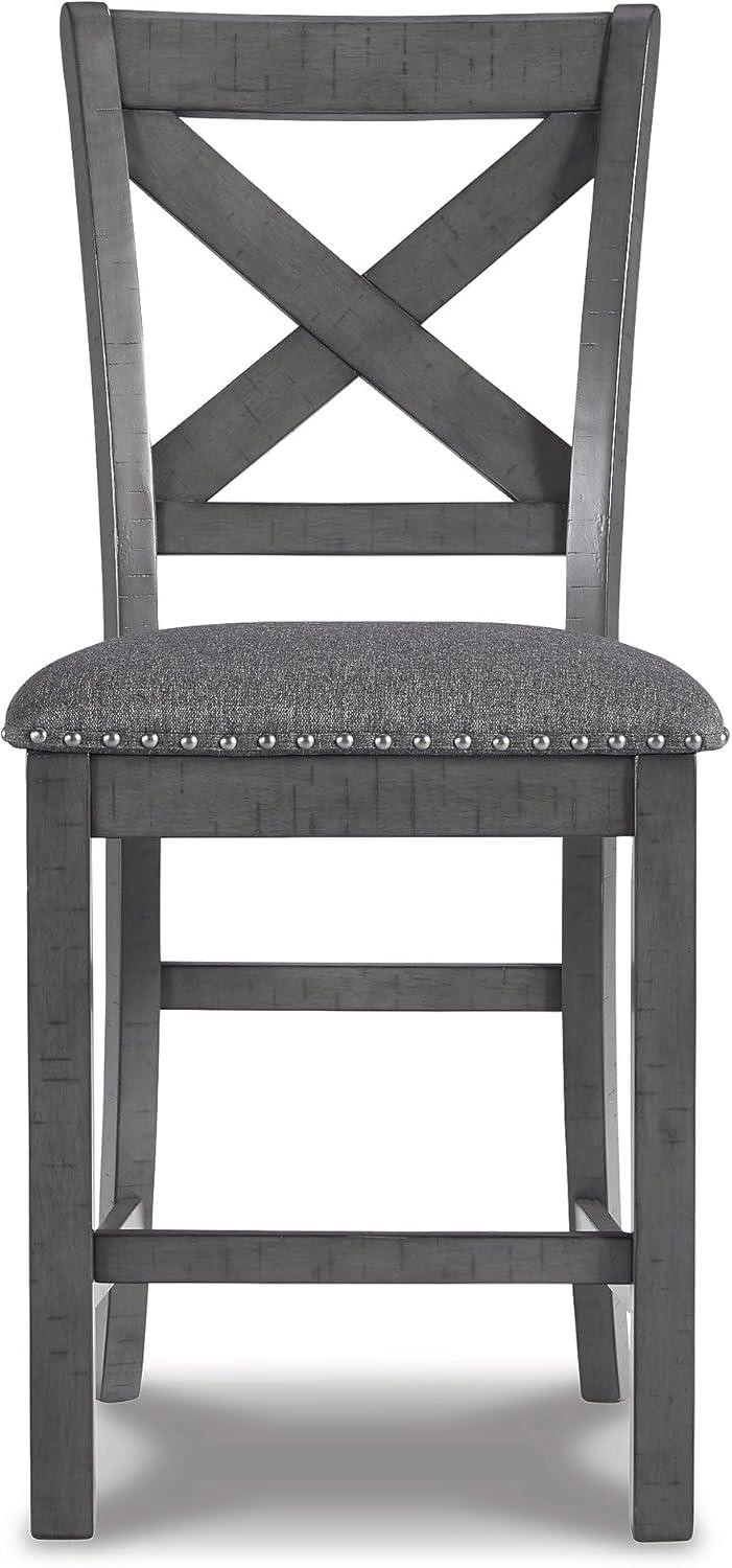 imageSignature Design by Ashley Caitbrook Rustic 2463quot Counter Height Upholstered Barstool Set of 2 GrayGrey