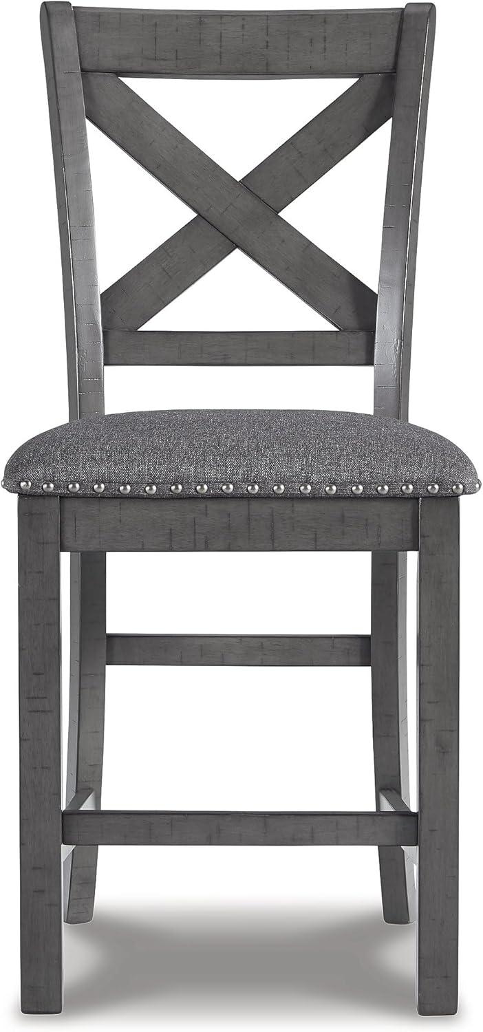 imageSignature Design by Ashley Caitbrook Rustic 2463quot Counter Height Upholstered Barstool Set of 2 GrayGrey