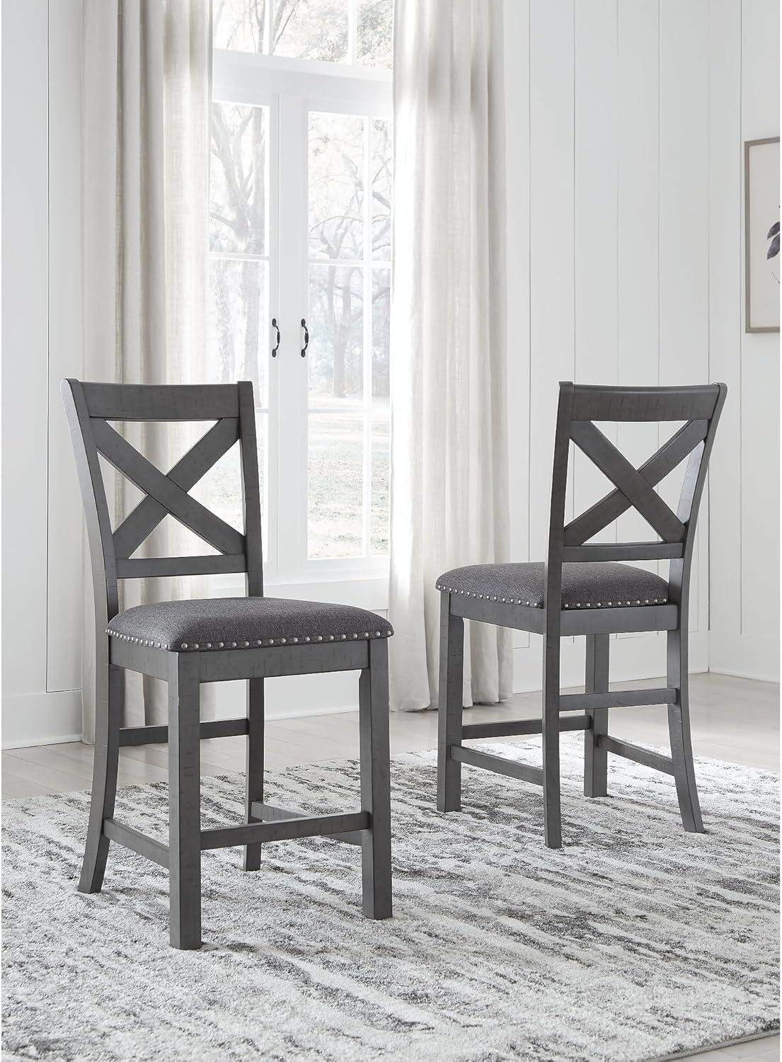 imageSignature Design by Ashley Caitbrook Rustic 2463quot Counter Height Upholstered Barstool Set of 2 GrayGrey