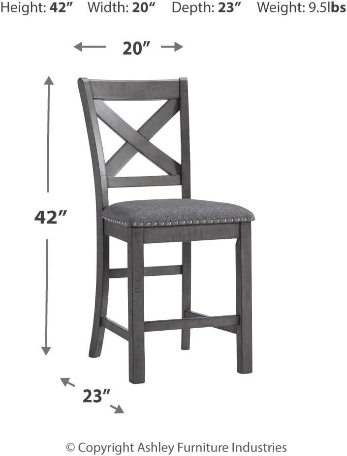 imageSignature Design by Ashley Caitbrook Rustic 2463quot Counter Height Upholstered Barstool Set of 2 GrayGrey