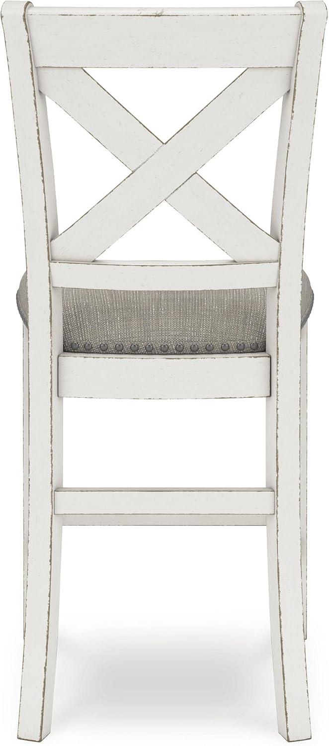 imageSignature Design by Ashley Caitbrook Rustic 2463quot Counter Height Upholstered Barstool Set of 2 GrayWhite