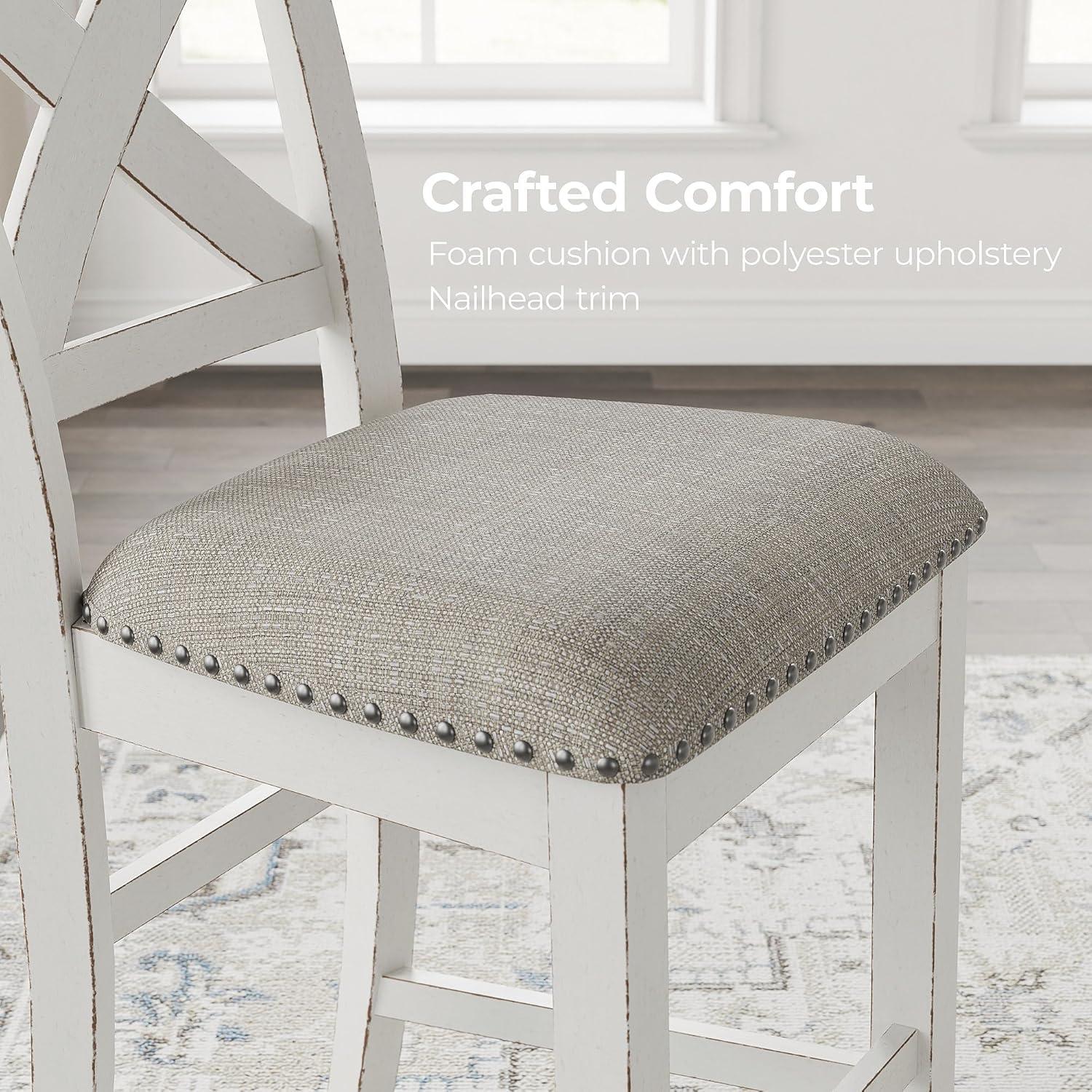 imageSignature Design by Ashley Caitbrook Rustic 2463quot Counter Height Upholstered Barstool Set of 2 GrayWhite