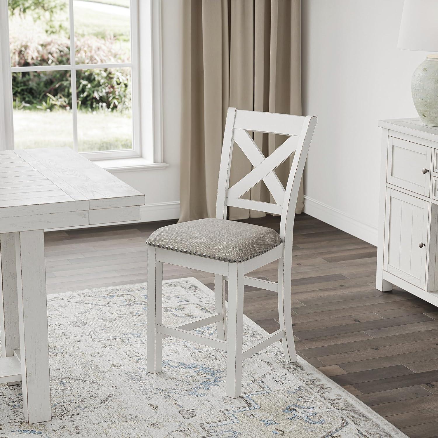 imageSignature Design by Ashley Caitbrook Rustic 2463quot Counter Height Upholstered Barstool Set of 2 GrayWhite