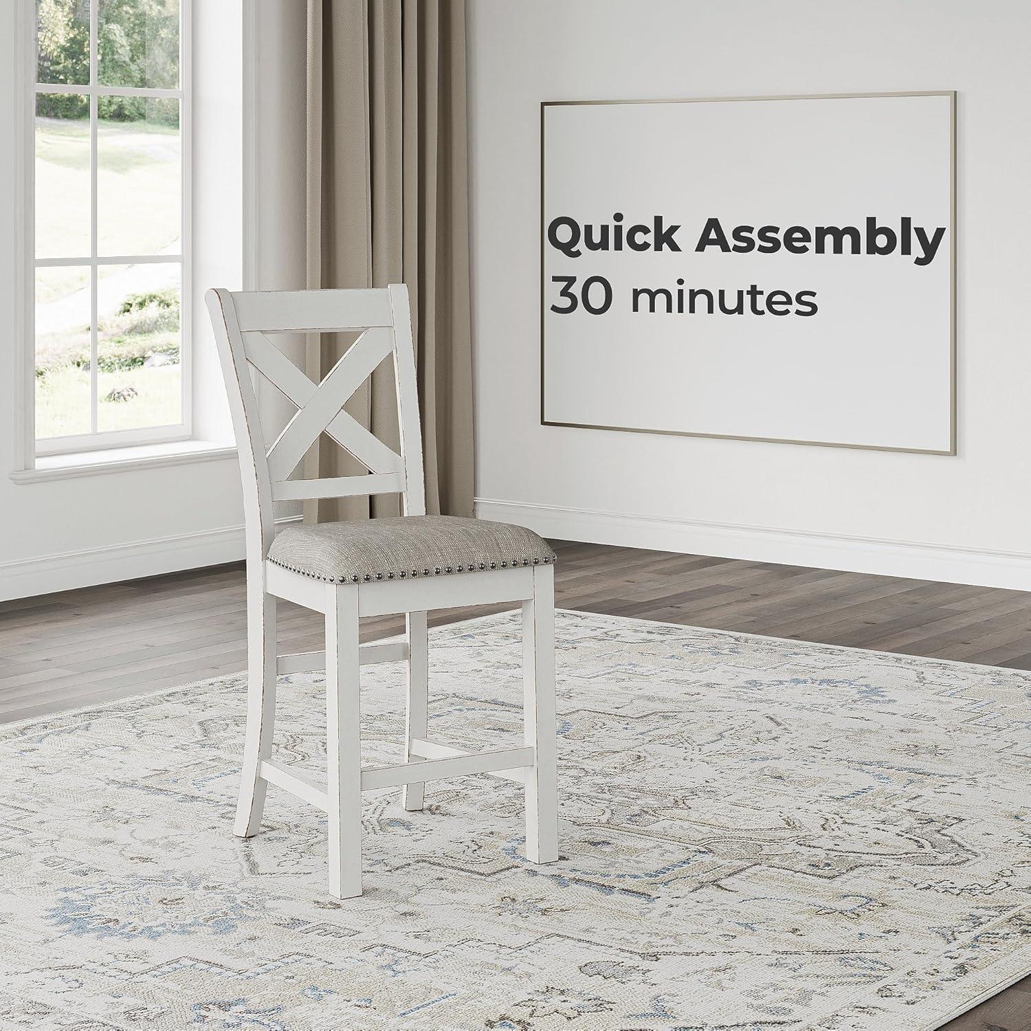 imageSignature Design by Ashley Caitbrook Rustic 2463quot Counter Height Upholstered Barstool Set of 2 GrayWhite