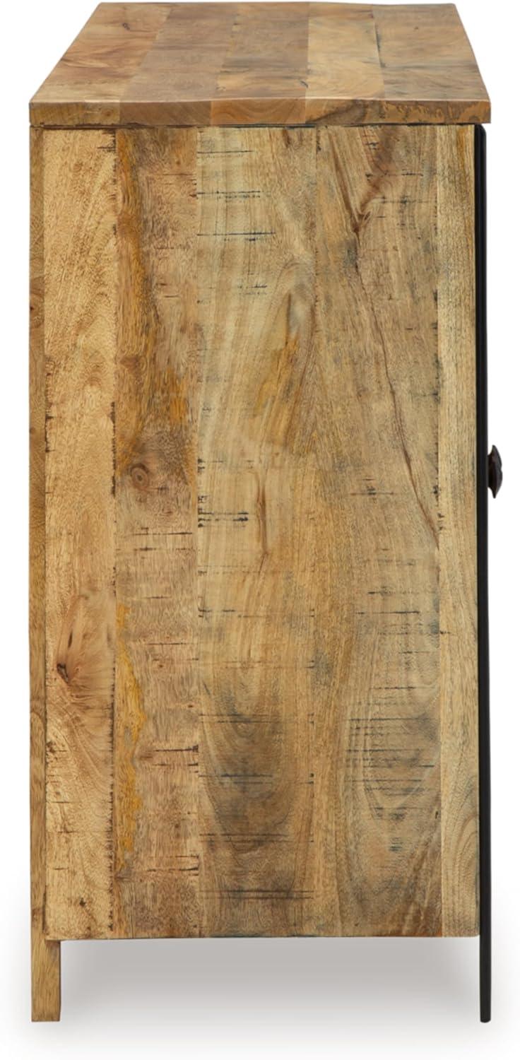 imageSignature Design by Ashley Camney Rustic Square Patterned 4Door Distressed Accent Cabinet with 2 Shelves and Cord Management Light Brown