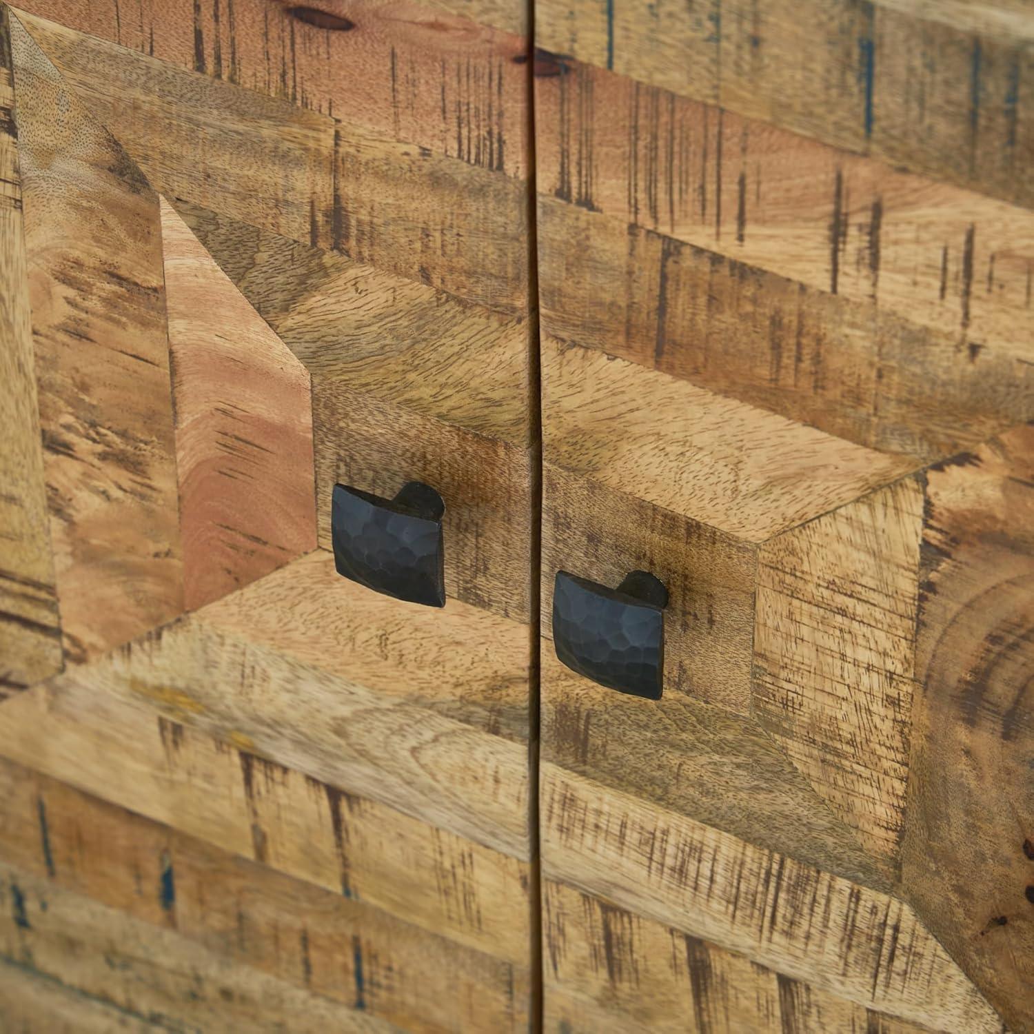 imageSignature Design by Ashley Camney Rustic Square Patterned 4Door Distressed Accent Cabinet with 2 Shelves and Cord Management Light Brown