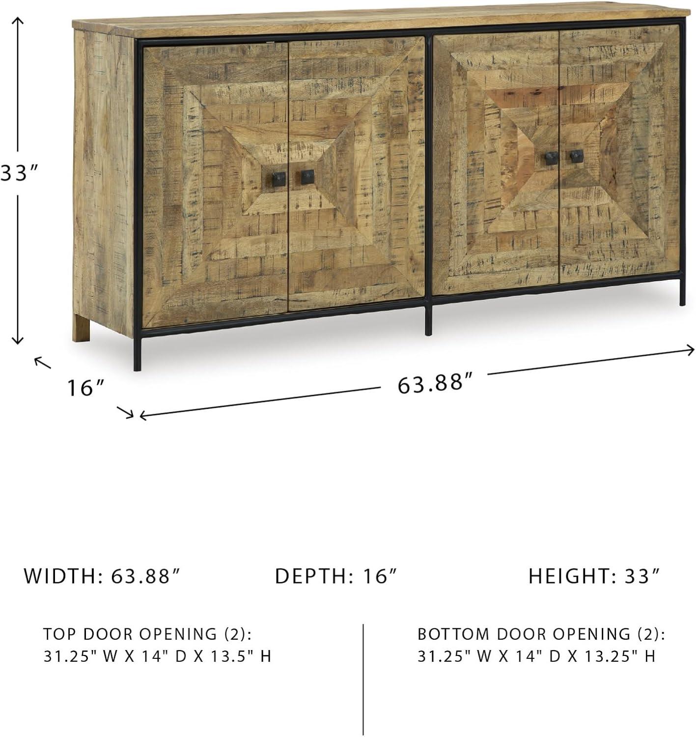 imageSignature Design by Ashley Camney Rustic Square Patterned 4Door Distressed Accent Cabinet with 2 Shelves and Cord Management Light Brown