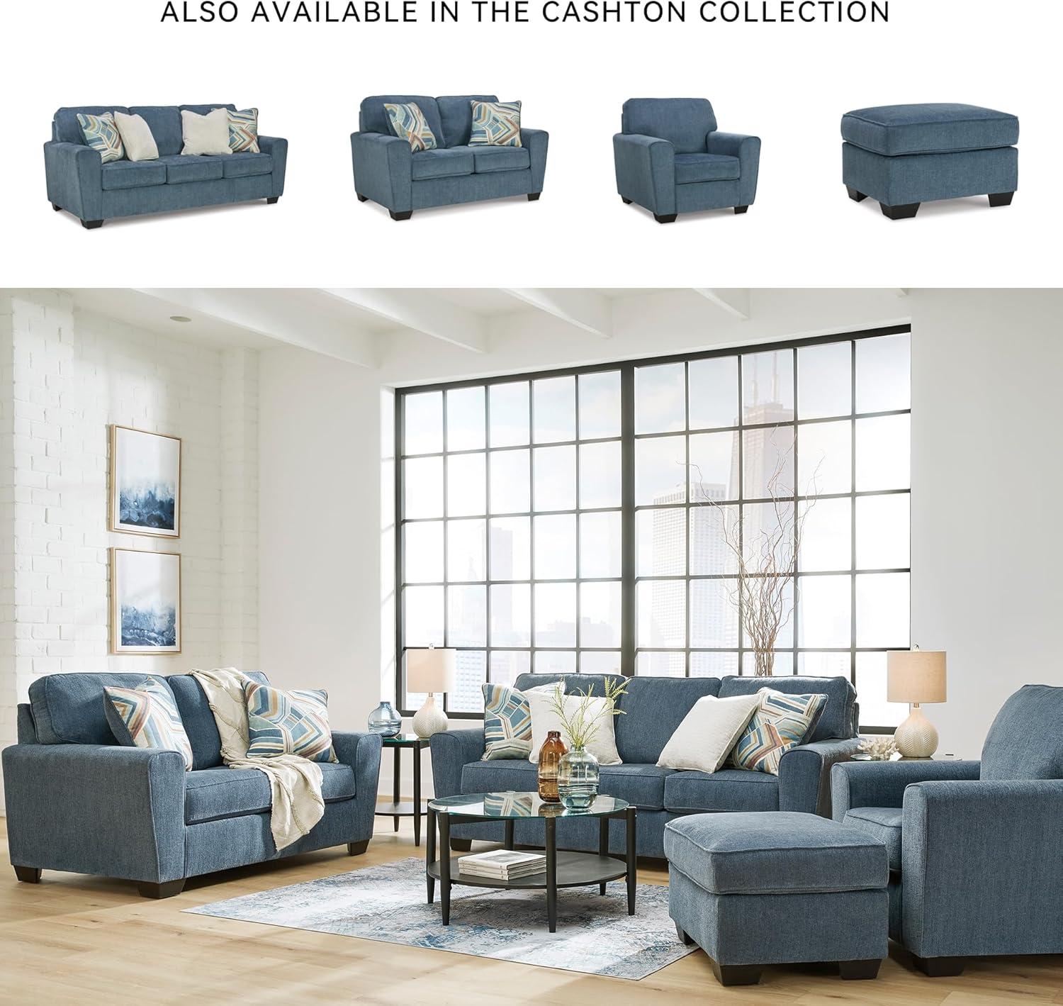 imageSignature Design by Ashley Cashton Casual 2in1 Sofa Sleeper with Folding Gel Memory Foam Mattress Queen BlueBlue