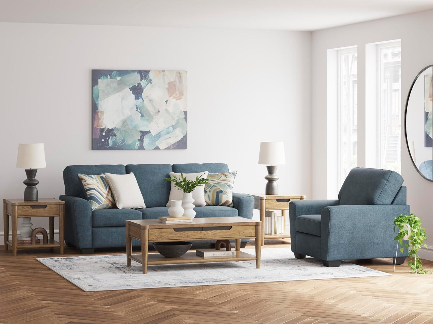 imageSignature Design by Ashley Cashton Casual 2in1 Sofa Sleeper with Folding Gel Memory Foam Mattress Queen BlueBlue