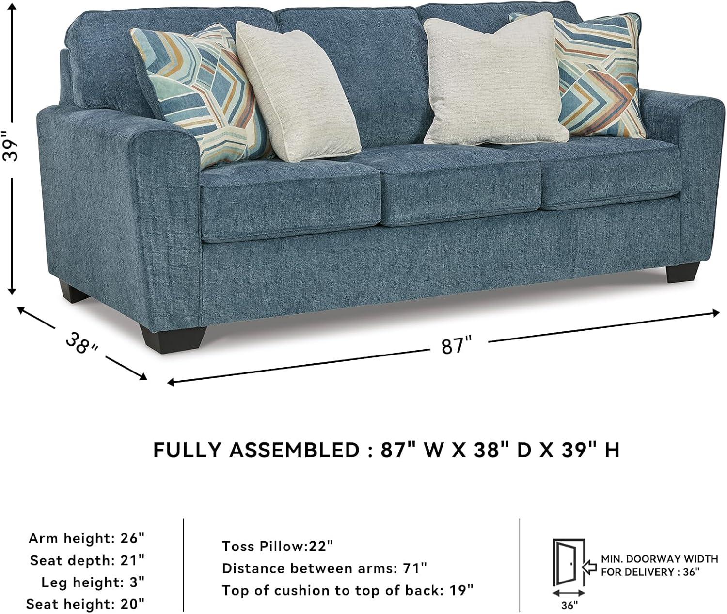 imageSignature Design by Ashley Cashton Casual 2in1 Sofa Sleeper with Folding Gel Memory Foam Mattress Queen BlueBlue