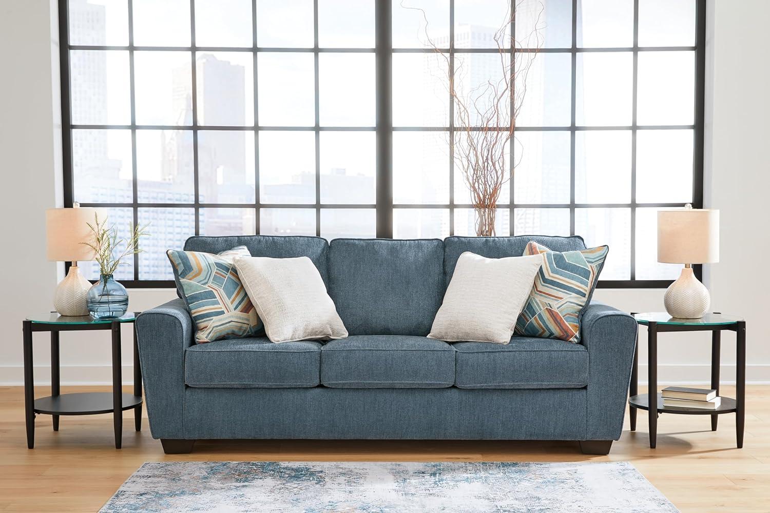 imageSignature Design by Ashley Cashton Casual 2in1 Sofa Sleeper with Folding Gel Memory Foam Mattress Queen BlueBlue