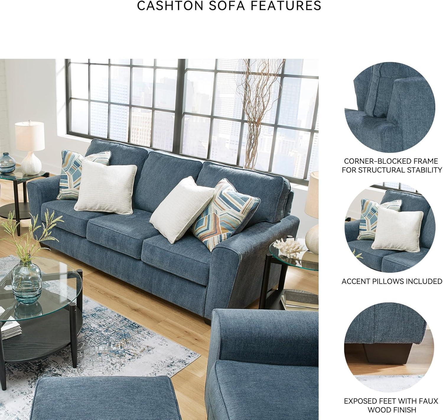 imageSignature Design by Ashley Cashton Casual 2in1 Sofa Sleeper with Folding Gel Memory Foam Mattress Queen BlueBlue