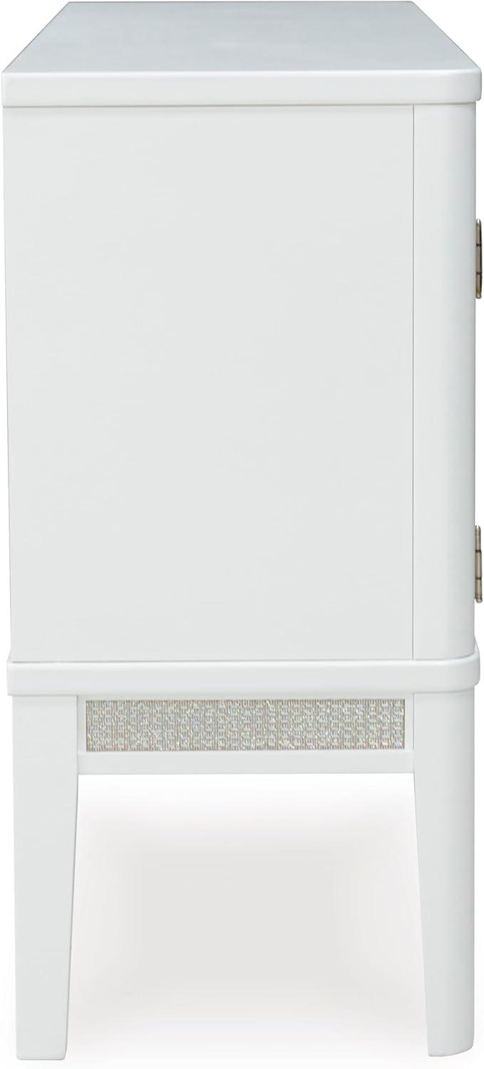 imageSignature Design by Ashley Chalanna Modern Lacquered 2Door Dining Server with Adjustable Shelves 2 FeltLined Drawers and LED Lighting White