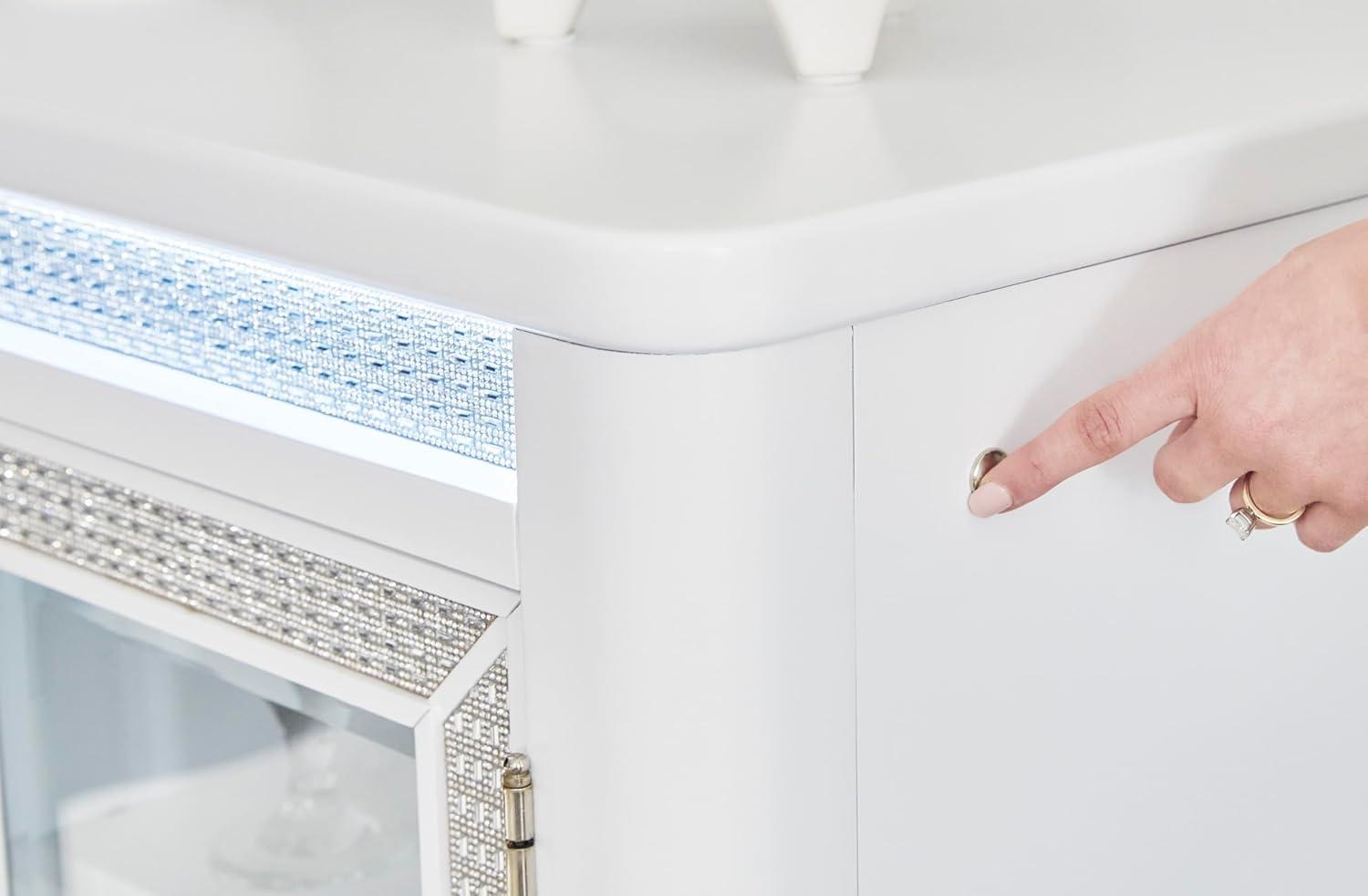 imageSignature Design by Ashley Chalanna Modern Lacquered 2Door Dining Server with Adjustable Shelves 2 FeltLined Drawers and LED Lighting White