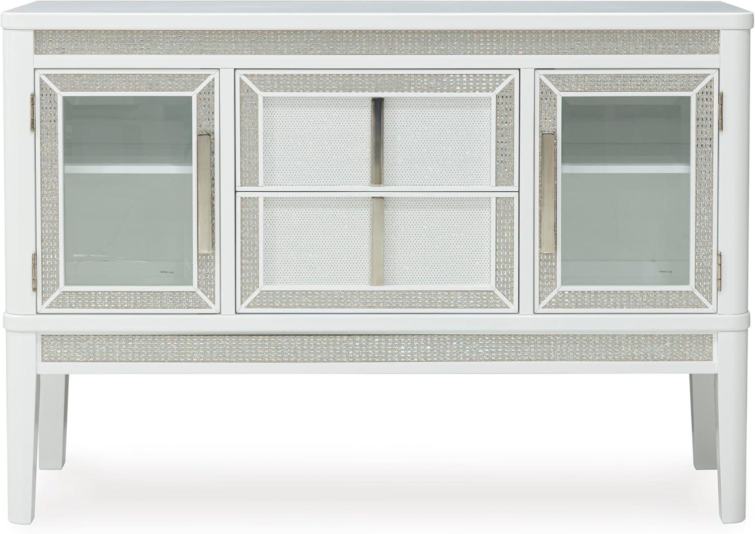 imageSignature Design by Ashley Chalanna Modern Lacquered 2Door Dining Server with Adjustable Shelves 2 FeltLined Drawers and LED Lighting White