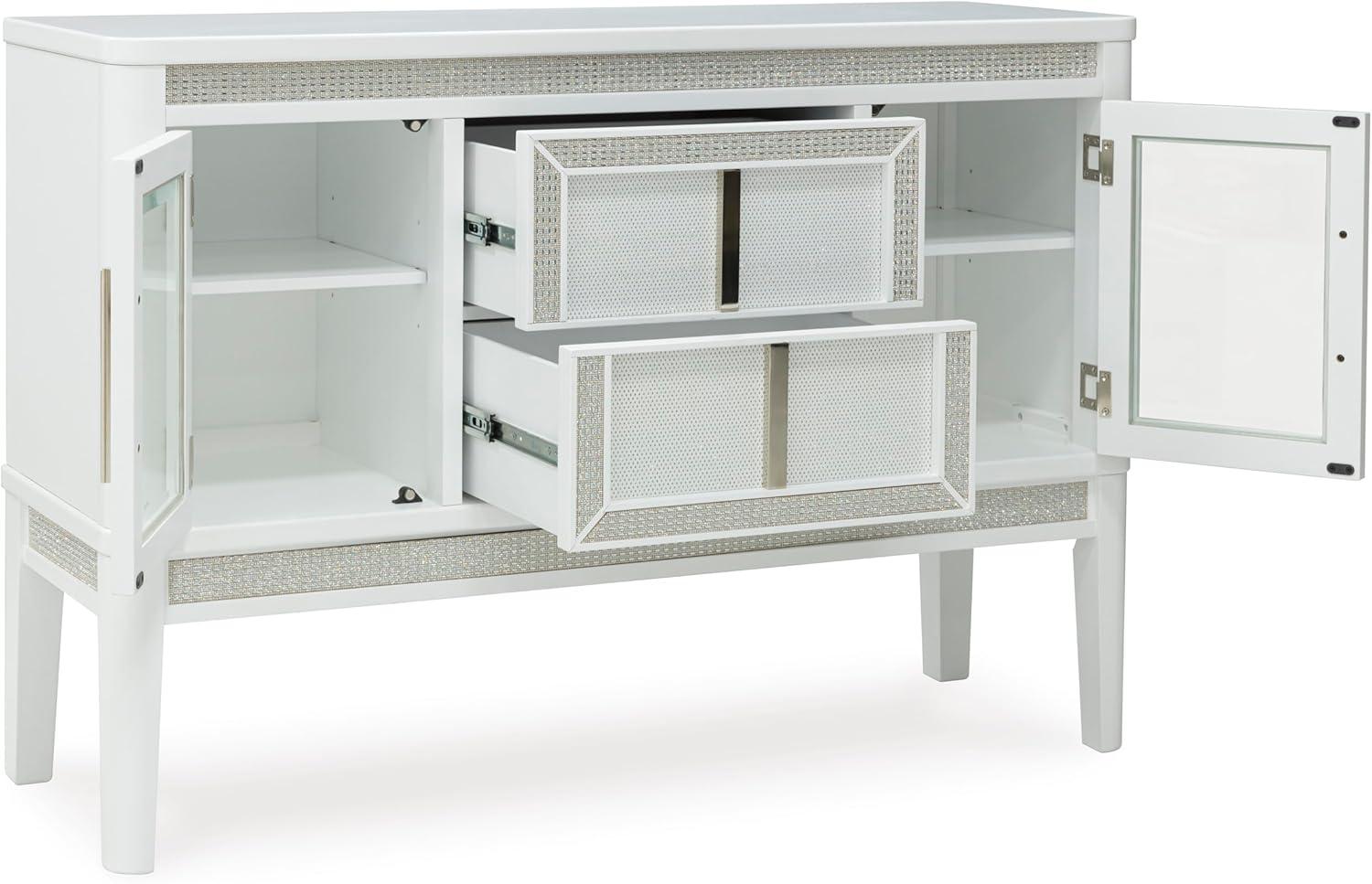 imageSignature Design by Ashley Chalanna Modern Lacquered 2Door Dining Server with Adjustable Shelves 2 FeltLined Drawers and LED Lighting White