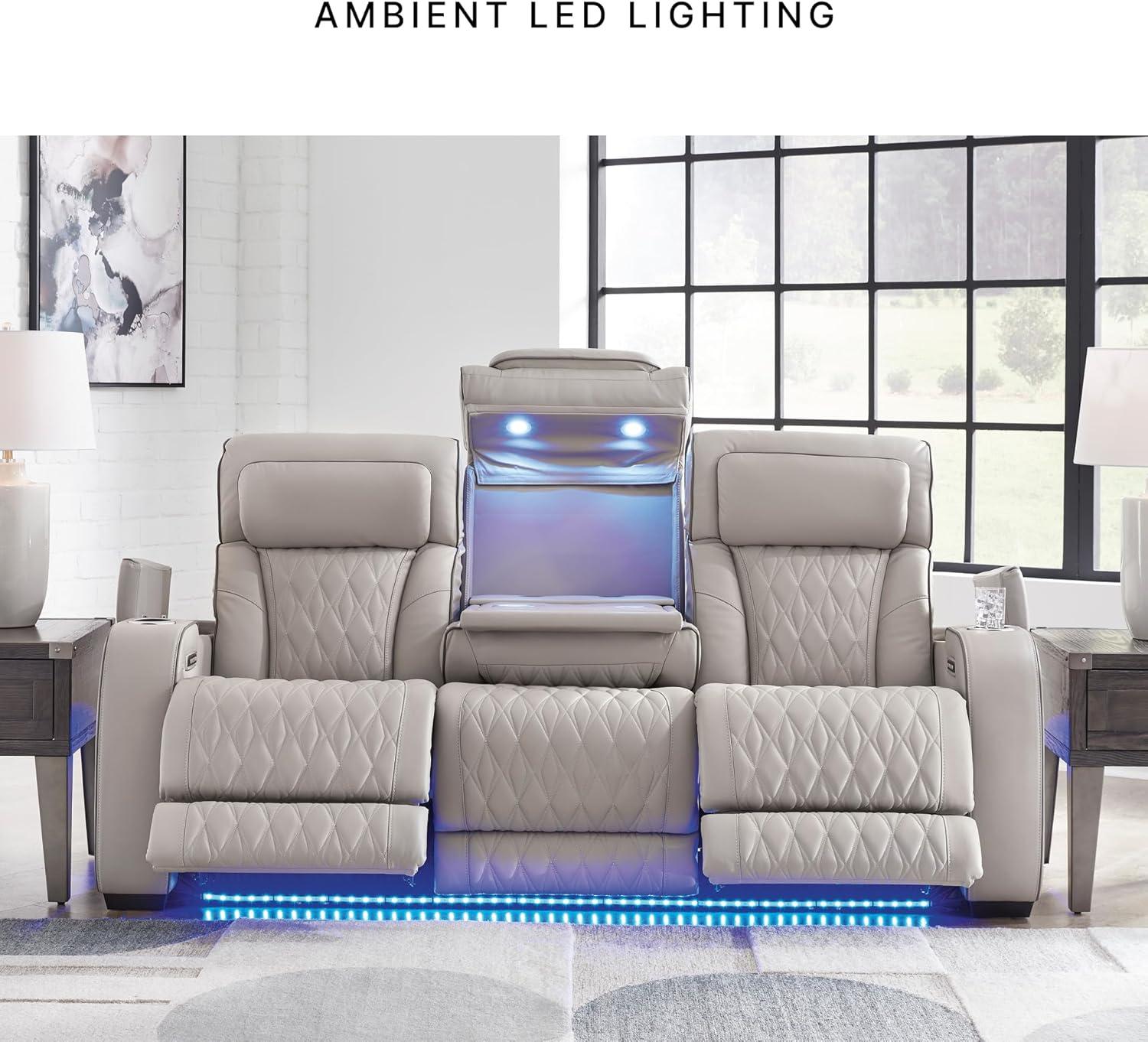 imageSignature Design by Ashley Chalanna Modern Lacquered 2Door Dining Server with Adjustable Shelves 2 FeltLined Drawers and LED Lighting White