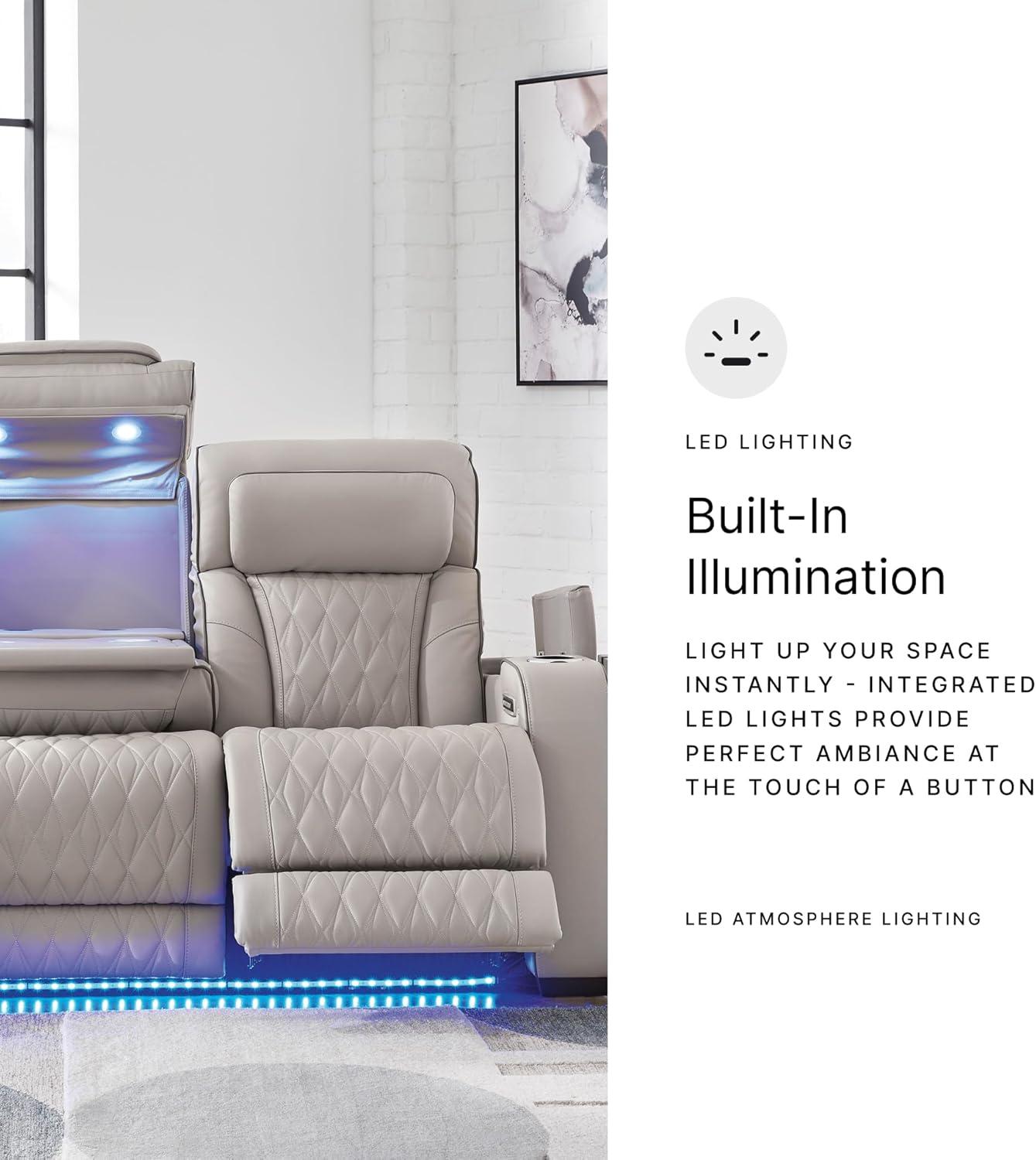 imageSignature Design by Ashley Chalanna Modern Lacquered 2Door Dining Server with Adjustable Shelves 2 FeltLined Drawers and LED Lighting White