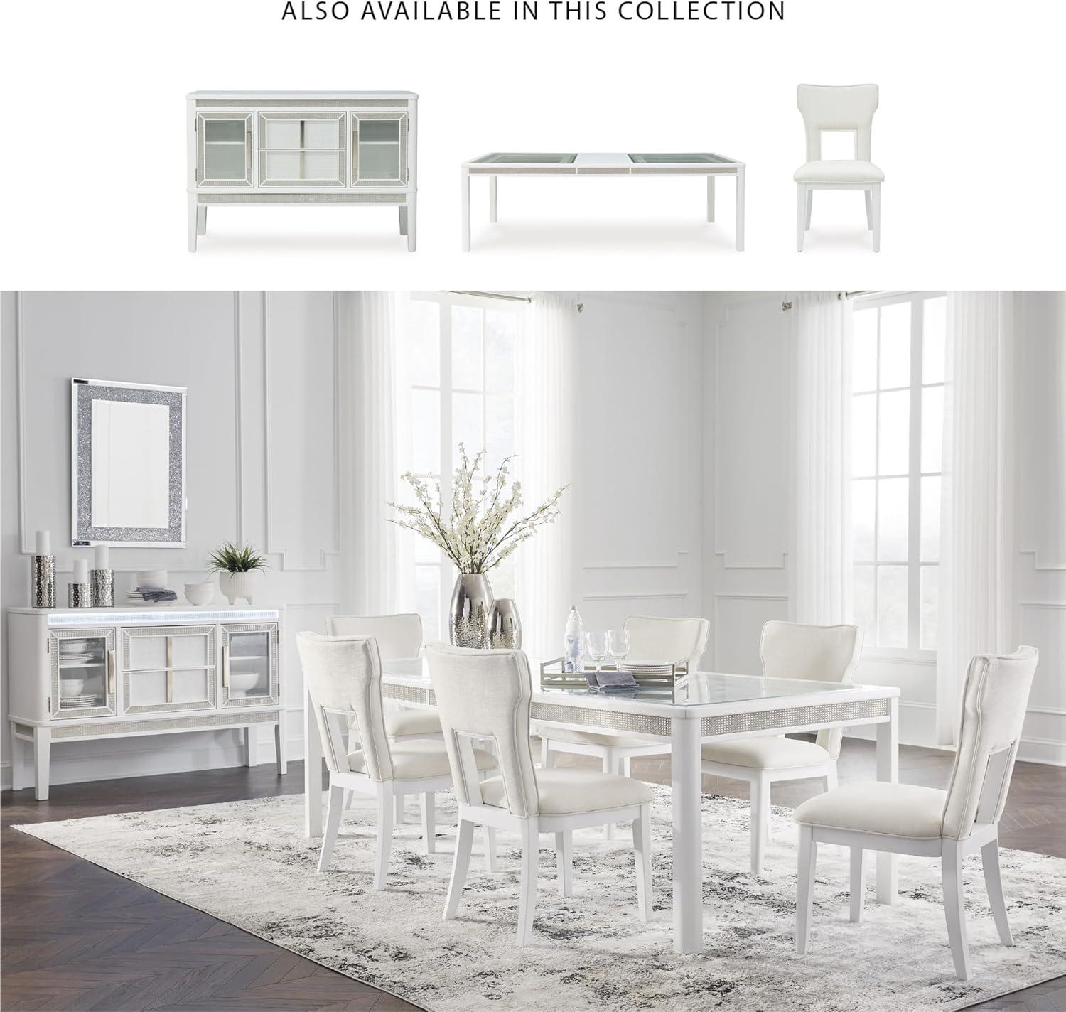 imageSignature Design by Ashley Chalanna Modern Lacquered 2Door Dining Server with Adjustable Shelves 2 FeltLined Drawers and LED Lighting White
