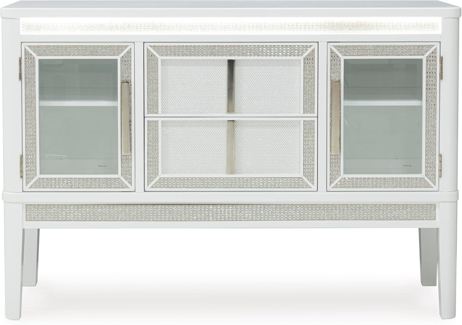 imageSignature Design by Ashley Chalanna Modern Lacquered 2Door Dining Server with Adjustable Shelves 2 FeltLined Drawers and LED Lighting White