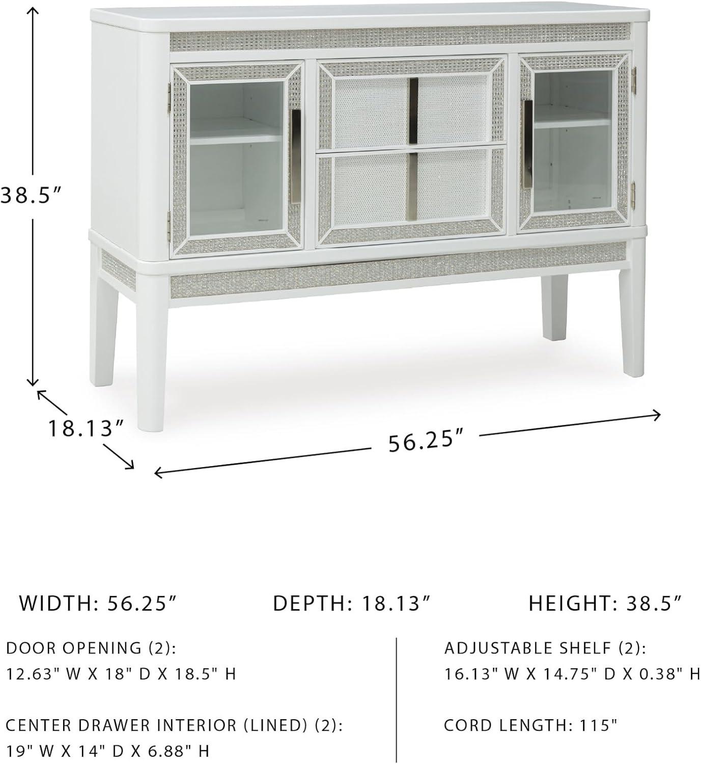 imageSignature Design by Ashley Chalanna Modern Lacquered 2Door Dining Server with Adjustable Shelves 2 FeltLined Drawers and LED Lighting White