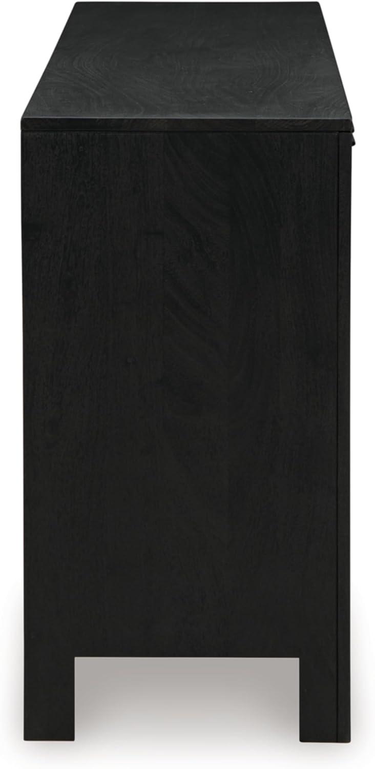 imageSignature Design by Ashley Cliffiings Contemporary 4Door Accent Cabinet with 2 Shelves Woven Cane Door Fronts Black ampamp Light Brown