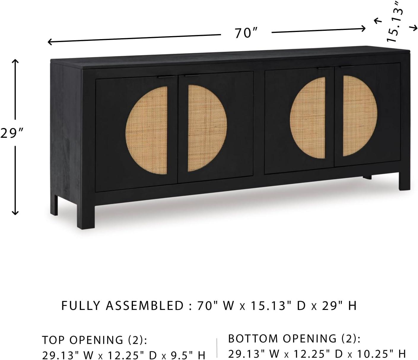 imageSignature Design by Ashley Cliffiings Contemporary 4Door Accent Cabinet with 2 Shelves Woven Cane Door Fronts Black ampamp Light Brown