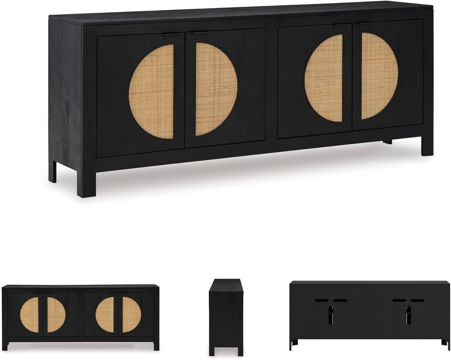 imageSignature Design by Ashley Cliffiings Contemporary 4Door Accent Cabinet with 2 Shelves Woven Cane Door Fronts Black ampamp Light Brown