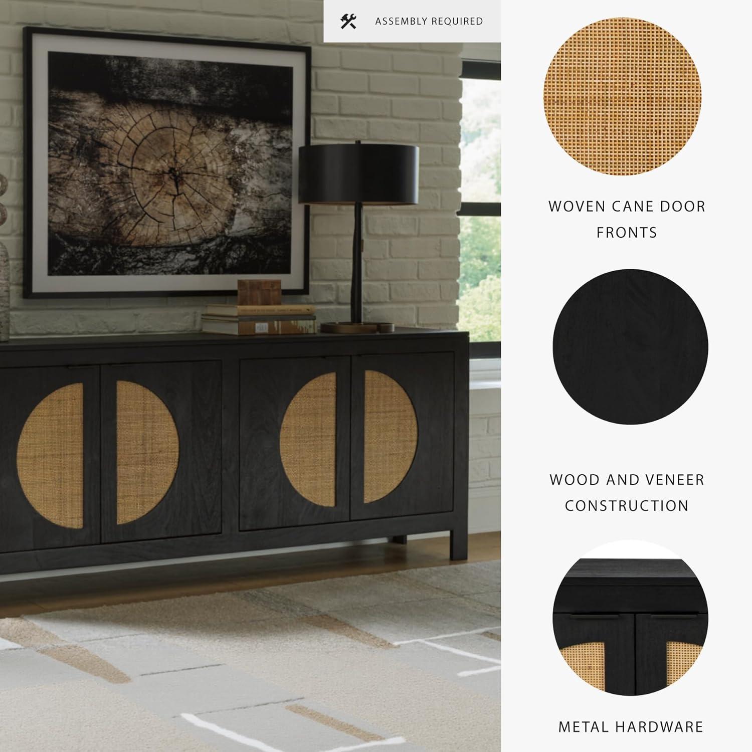 imageSignature Design by Ashley Cliffiings Contemporary 4Door Accent Cabinet with 2 Shelves Woven Cane Door Fronts Black ampamp Light Brown