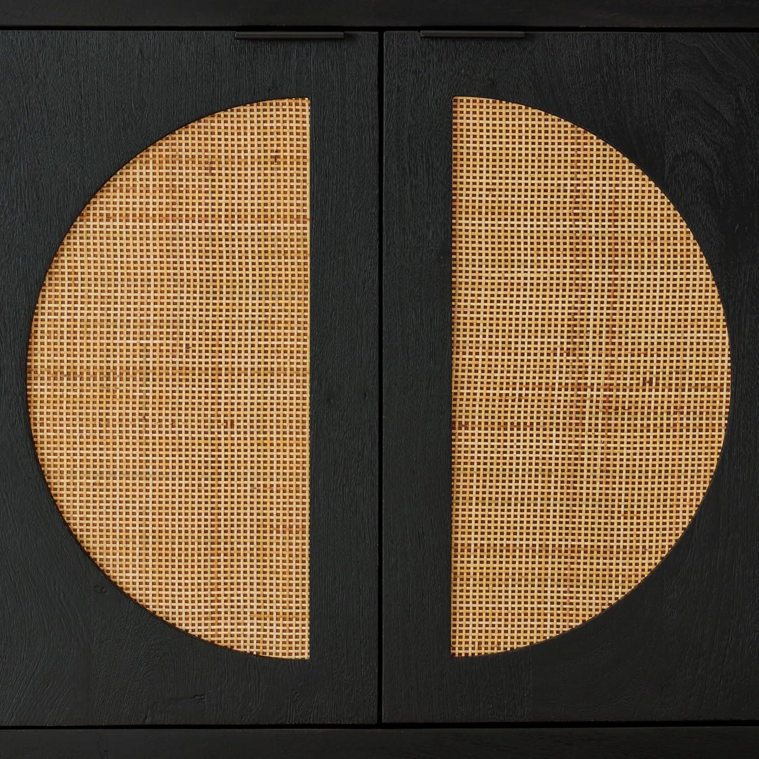 imageSignature Design by Ashley Cliffiings Contemporary 4Door Accent Cabinet with 2 Shelves Woven Cane Door Fronts Black ampamp Light Brown