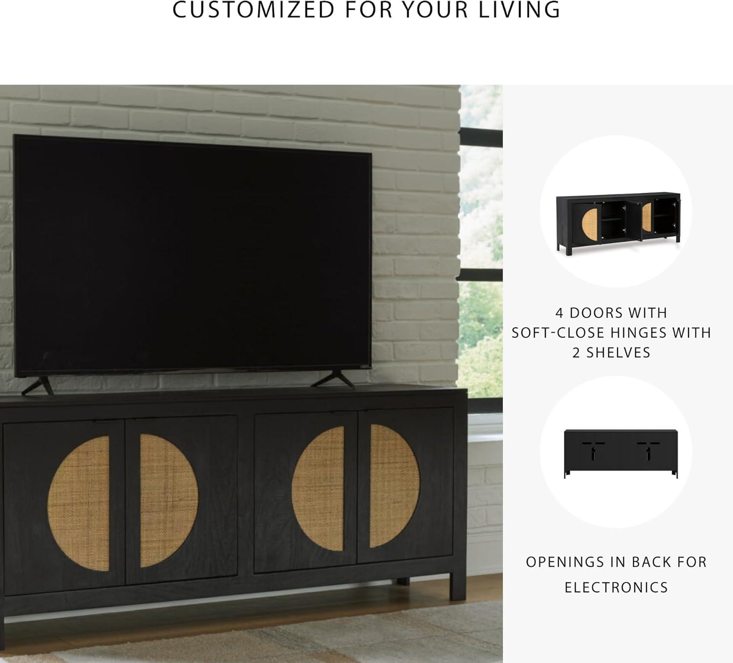 imageSignature Design by Ashley Cliffiings Contemporary 4Door Accent Cabinet with 2 Shelves Woven Cane Door Fronts Black ampamp Light Brown