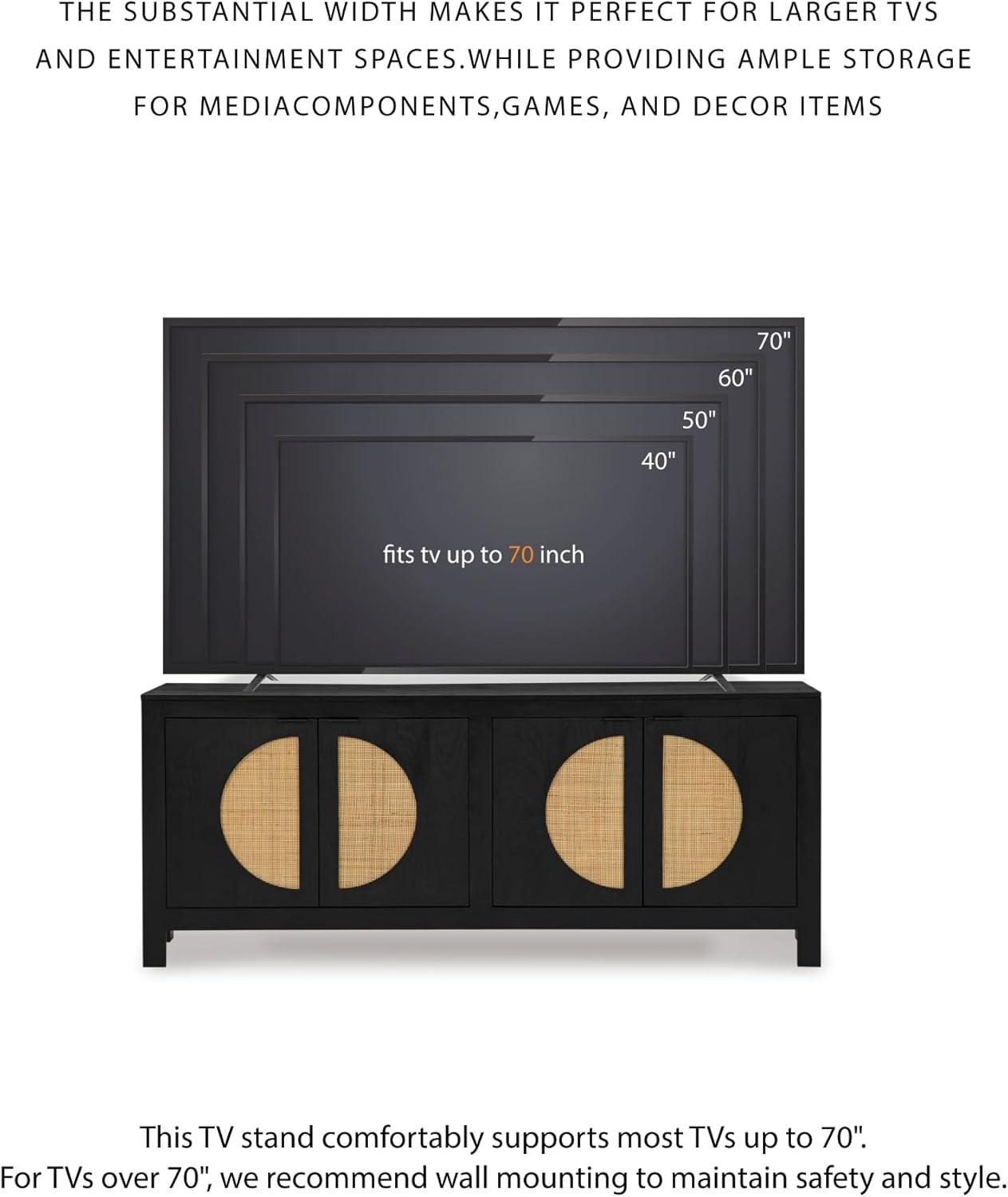 imageSignature Design by Ashley Cliffiings Contemporary 4Door Accent Cabinet with 2 Shelves Woven Cane Door Fronts Black ampamp Light Brown