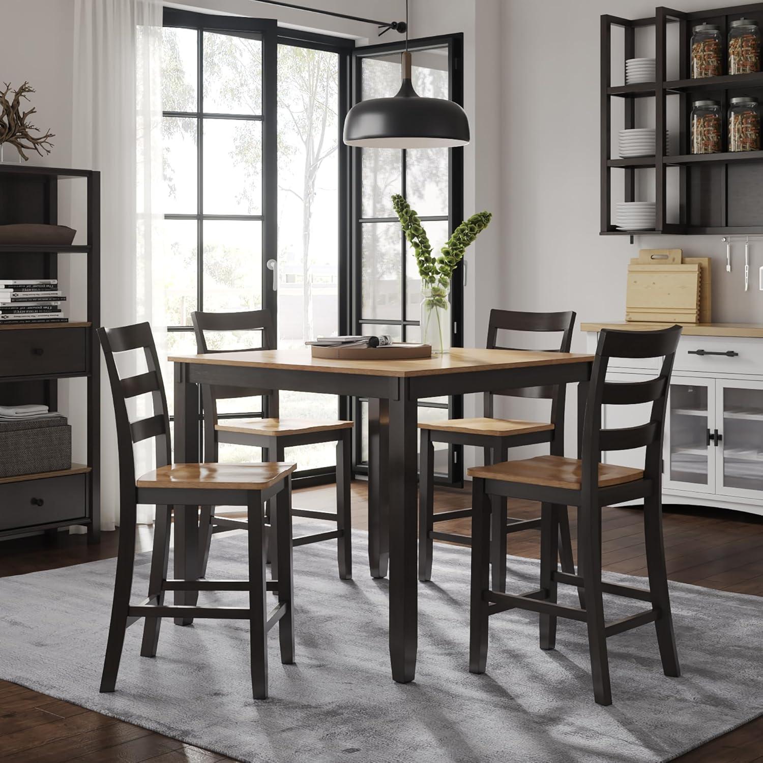 imageSignature Design by Ashley Coviar 5 Piece Counter Height Dining Set Includes Table ampamp 4 Barstools BrownLight Brown Dark Brown