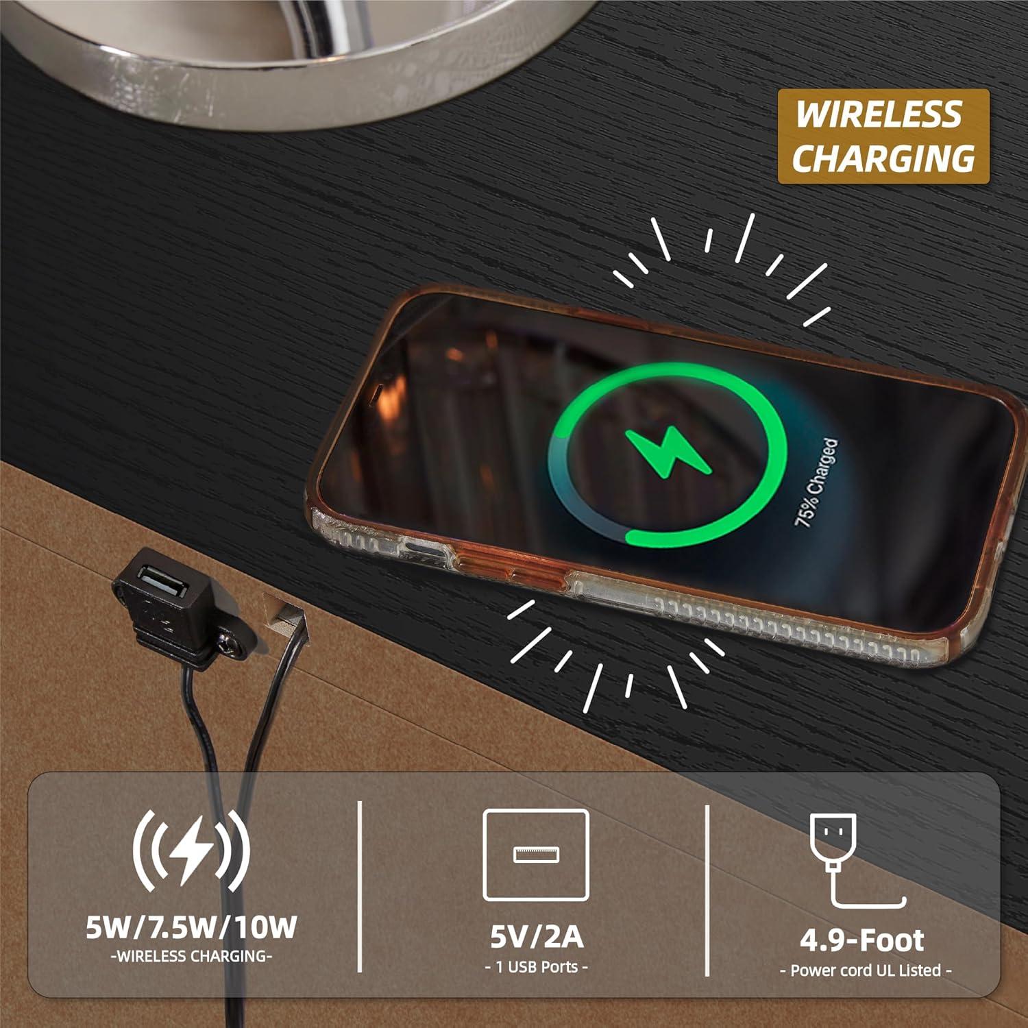 imageSignature Design by Ashley Danziar Modern 2 Drawer Nightstand with Wireless Charging and USB Ports 2437quot Tall Black