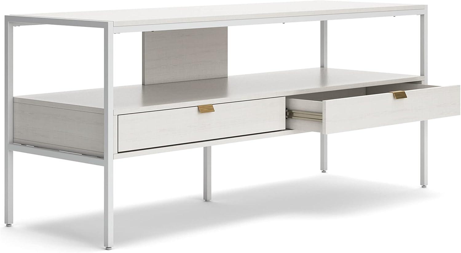 imageSignature Design by Ashley Deznee Modern Large TV Stand for TVs up to 69quot with 1 Shelf and 2 Drawers White