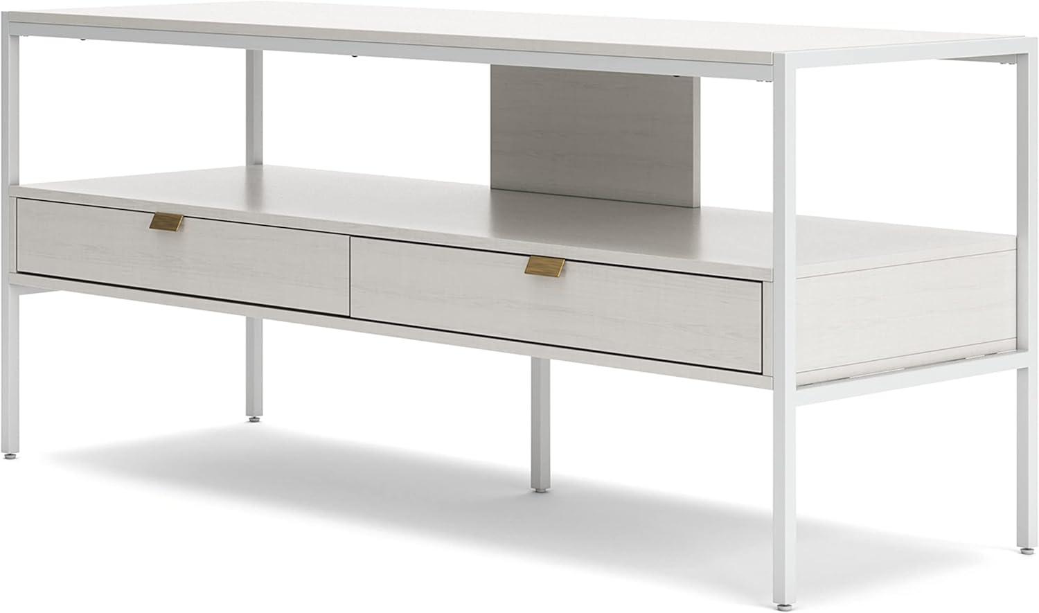 imageSignature Design by Ashley Deznee Modern Large TV Stand for TVs up to 69quot with 1 Shelf and 2 Drawers White