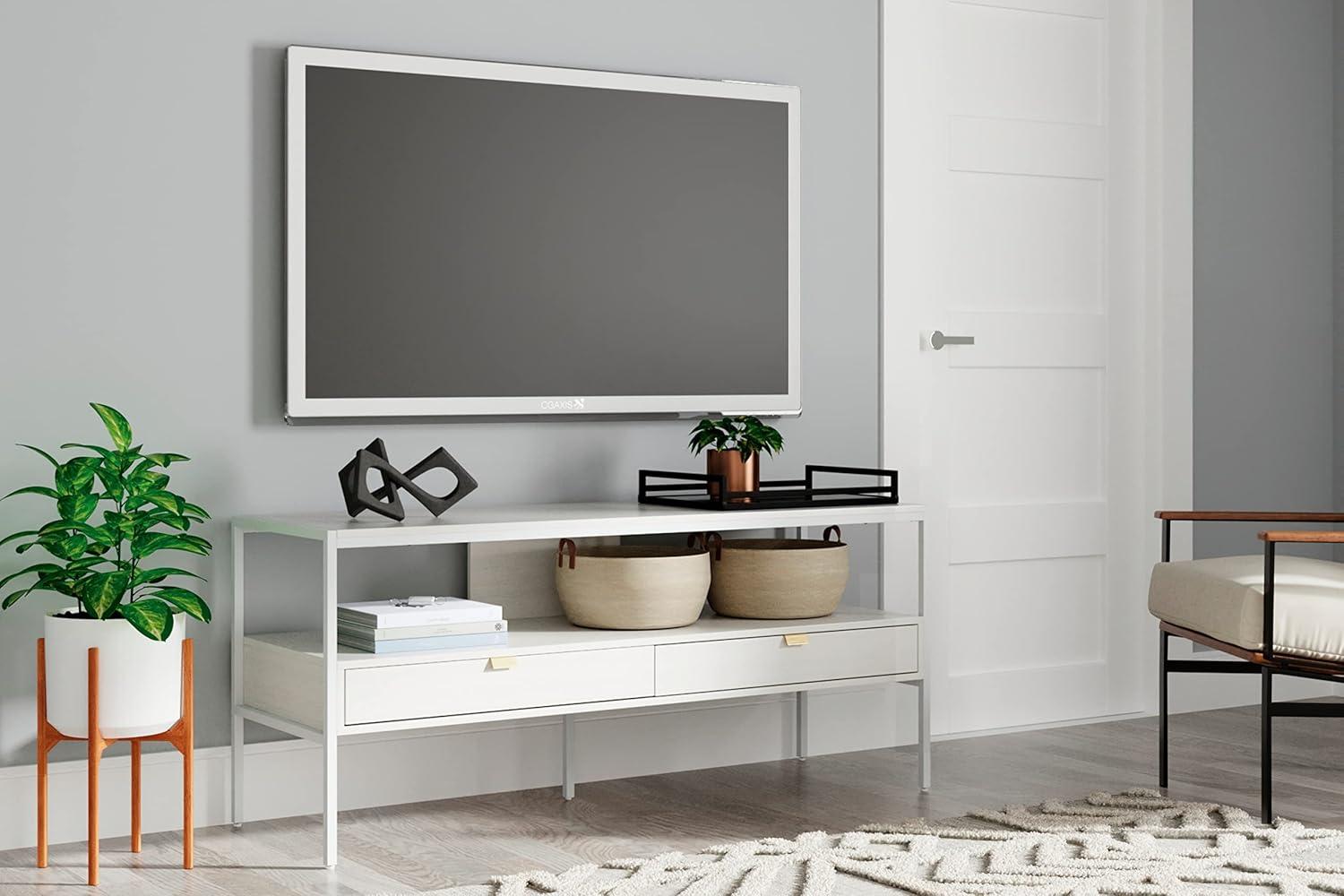 imageSignature Design by Ashley Deznee Modern Large TV Stand for TVs up to 69quot with 1 Shelf and 2 Drawers White