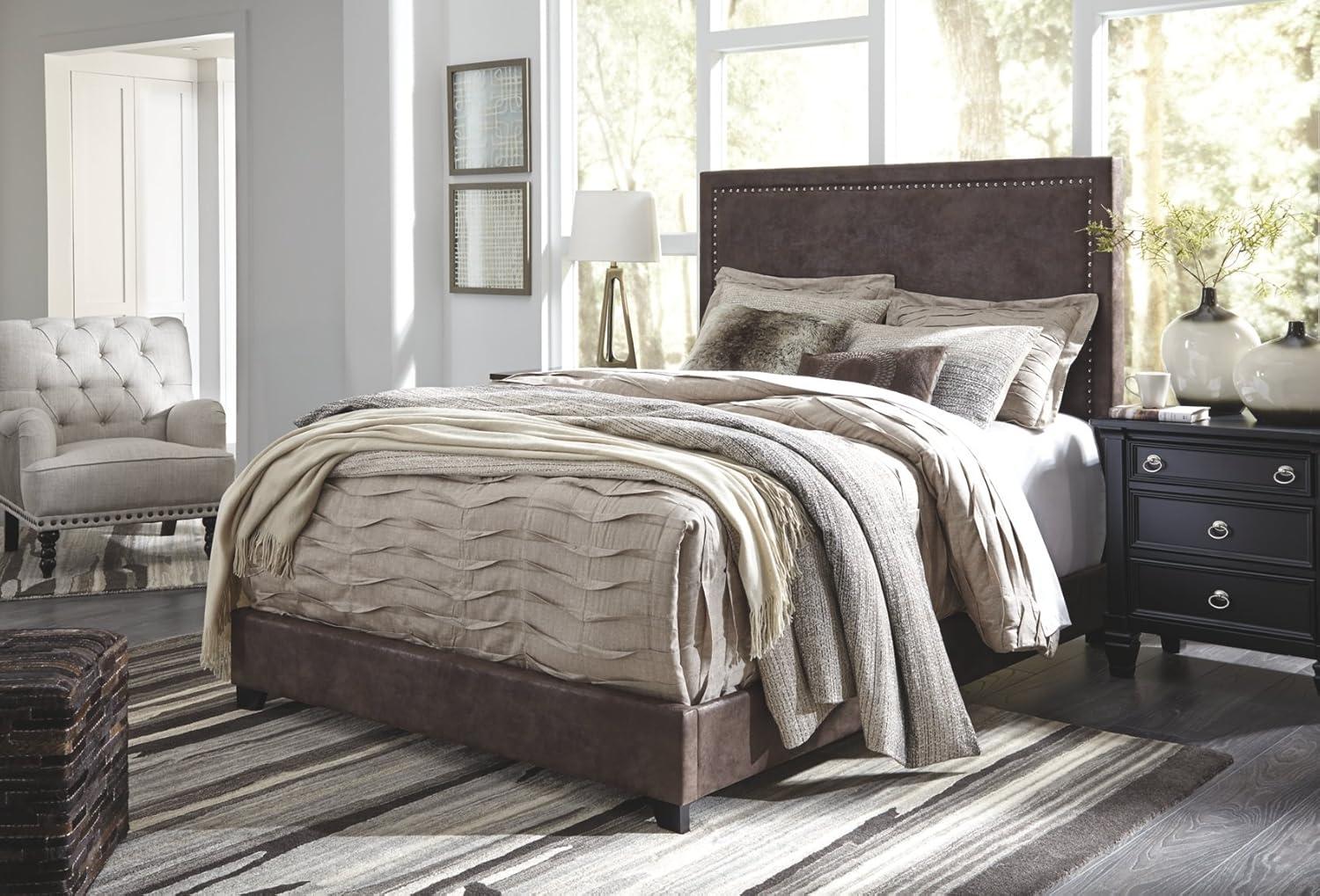 imageSignature Design by Ashley Dolante Contemporary Faux Leather Upholstered Platform Bed Queen BrownBrown