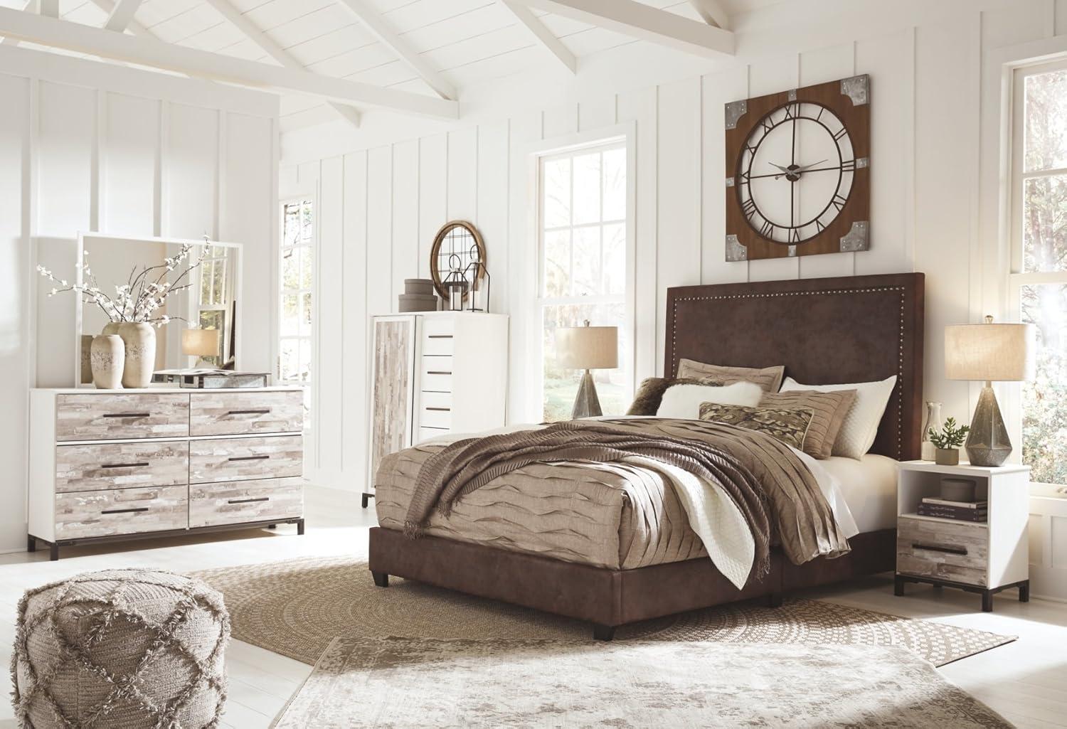 imageSignature Design by Ashley Dolante Contemporary Faux Leather Upholstered Platform Bed Queen BrownBrown