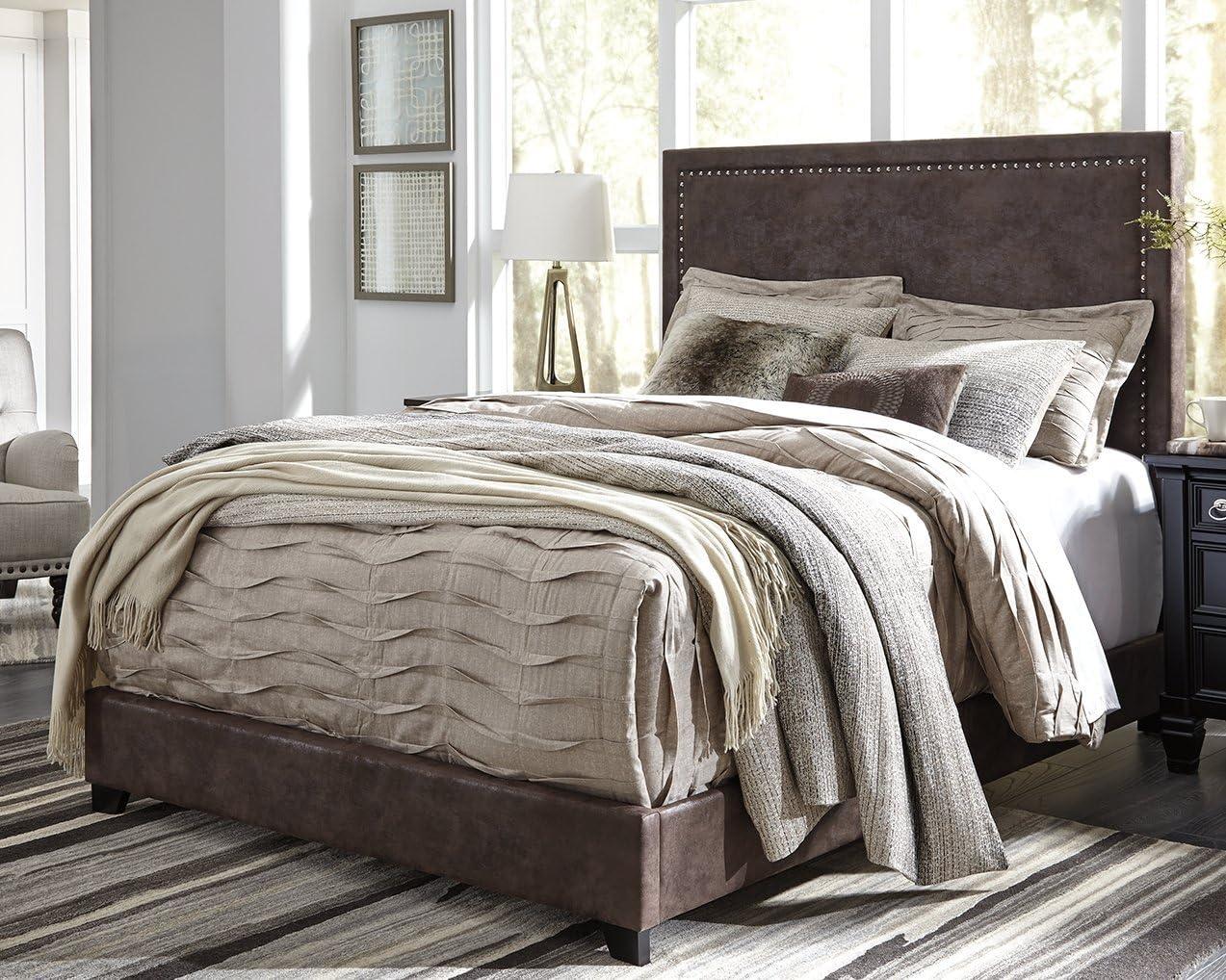 imageSignature Design by Ashley Dolante Contemporary Faux Leather Upholstered Platform Bed Queen BrownBrown