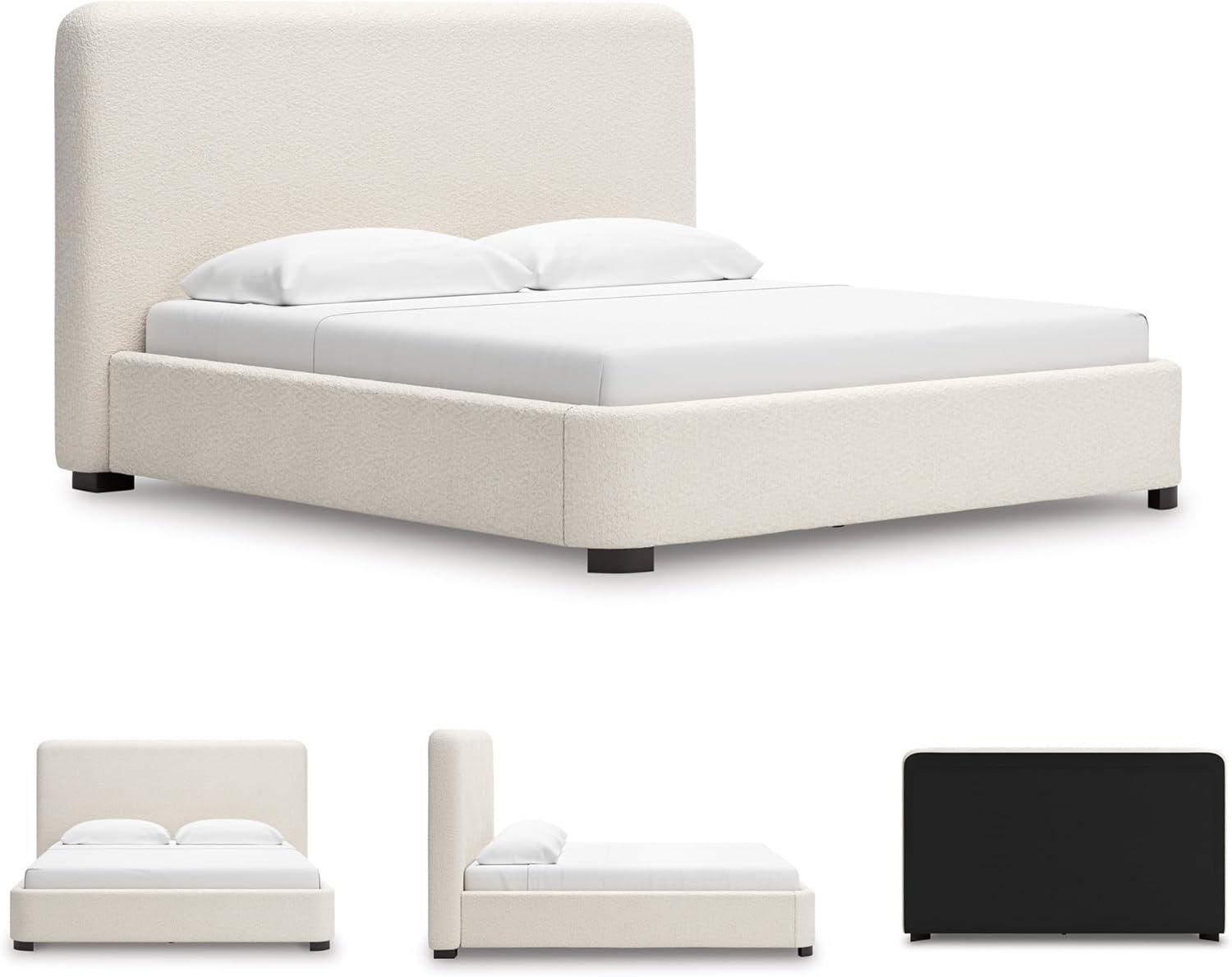 imageSignature Design by Ashley Dolante Modern Farmhouse ButtonTufted Upholstered Platform Bed King BeigeBeige