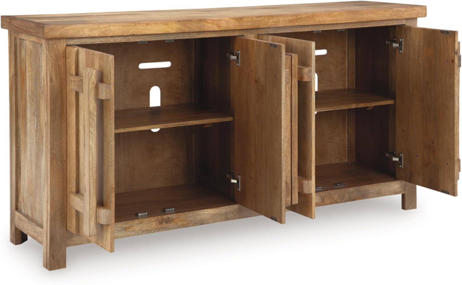 imageSignature Design by Ashley Dresor Farmhouse 4Door Accent Cabinet with 2 Shelves and Cord Management Light Brown