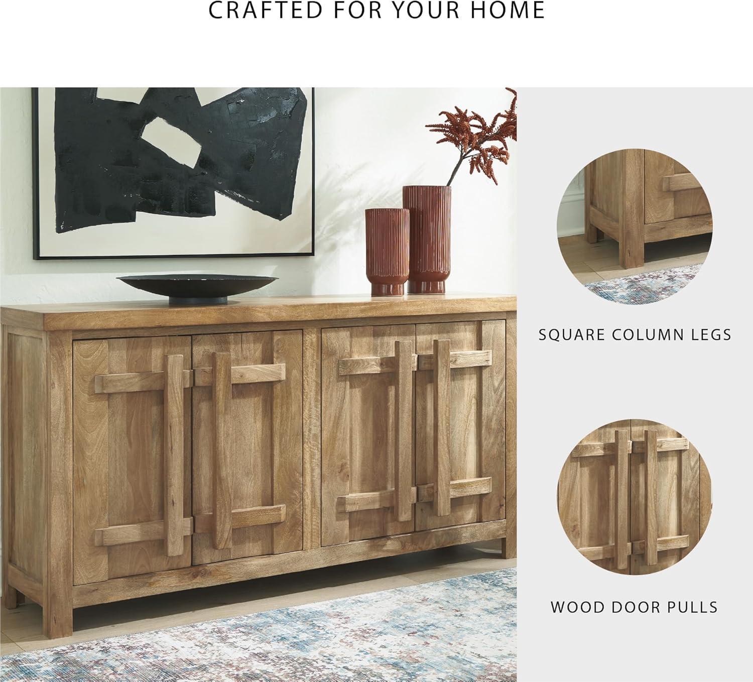 imageSignature Design by Ashley Dresor Farmhouse 4Door Accent Cabinet with 2 Shelves and Cord Management Light Brown